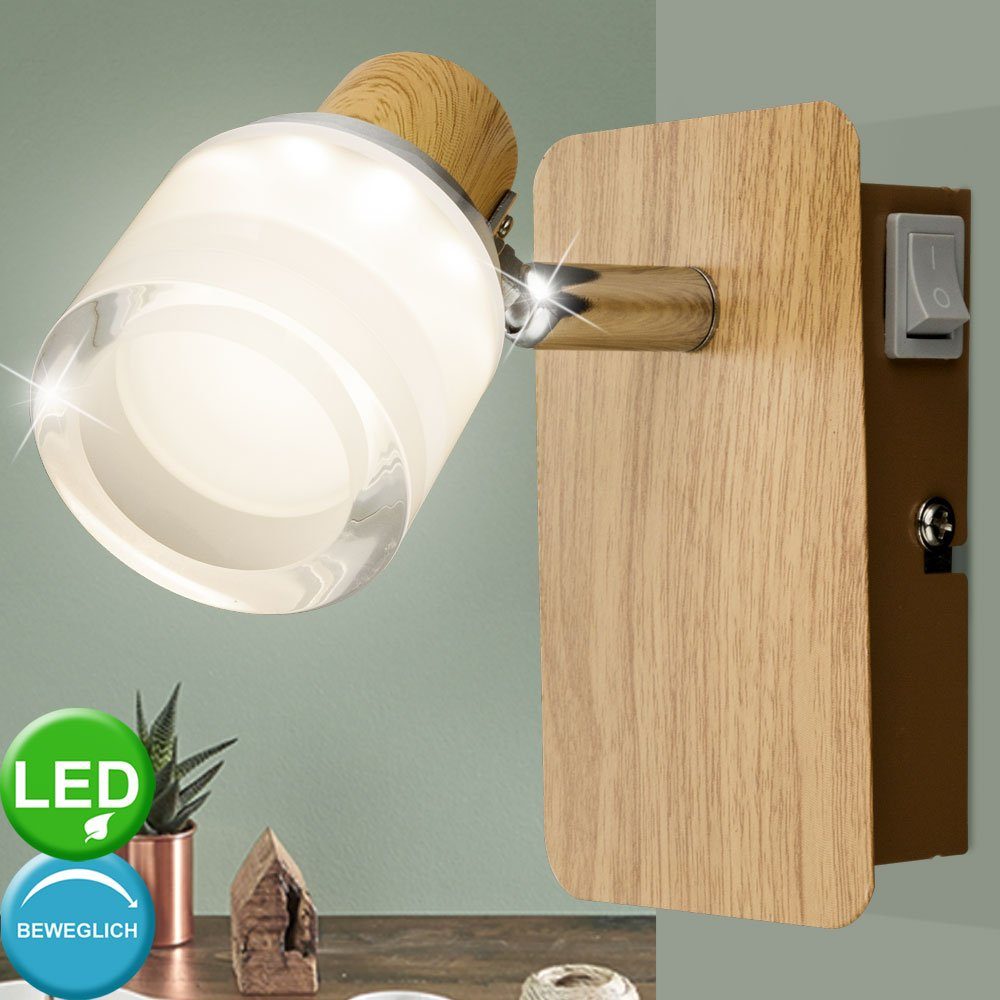 etc-shop LED Wandleuchte Holz Acryl Lampe Chrom LED-Leuchtmittel Wandlampe Warmweiß, fest LED verbaut, Innen Wandleuchte