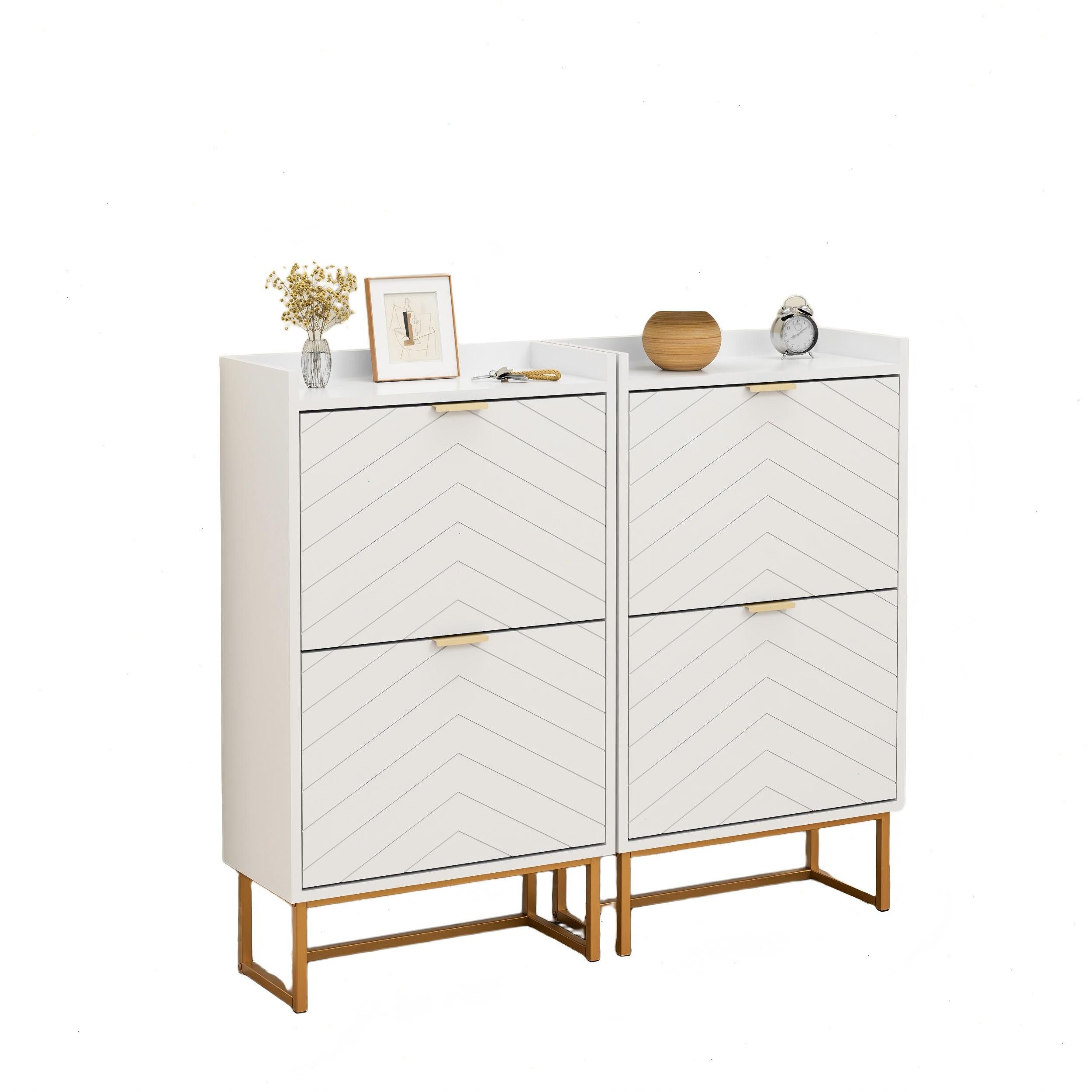 UEV Schuhschrank mit 2 Klappen, Schuhkipper Schmal, Schuhregal mit Metallfüße (50 x 24 x 103,5cm Modern Schuhaufbewahrung mit Oberplatte, Schuhkommode,Anti-Kipp-Vorrichtung für Eingangsbereich) trennwände verstellbar und abnehmbar für verschiedene Schuhtypen