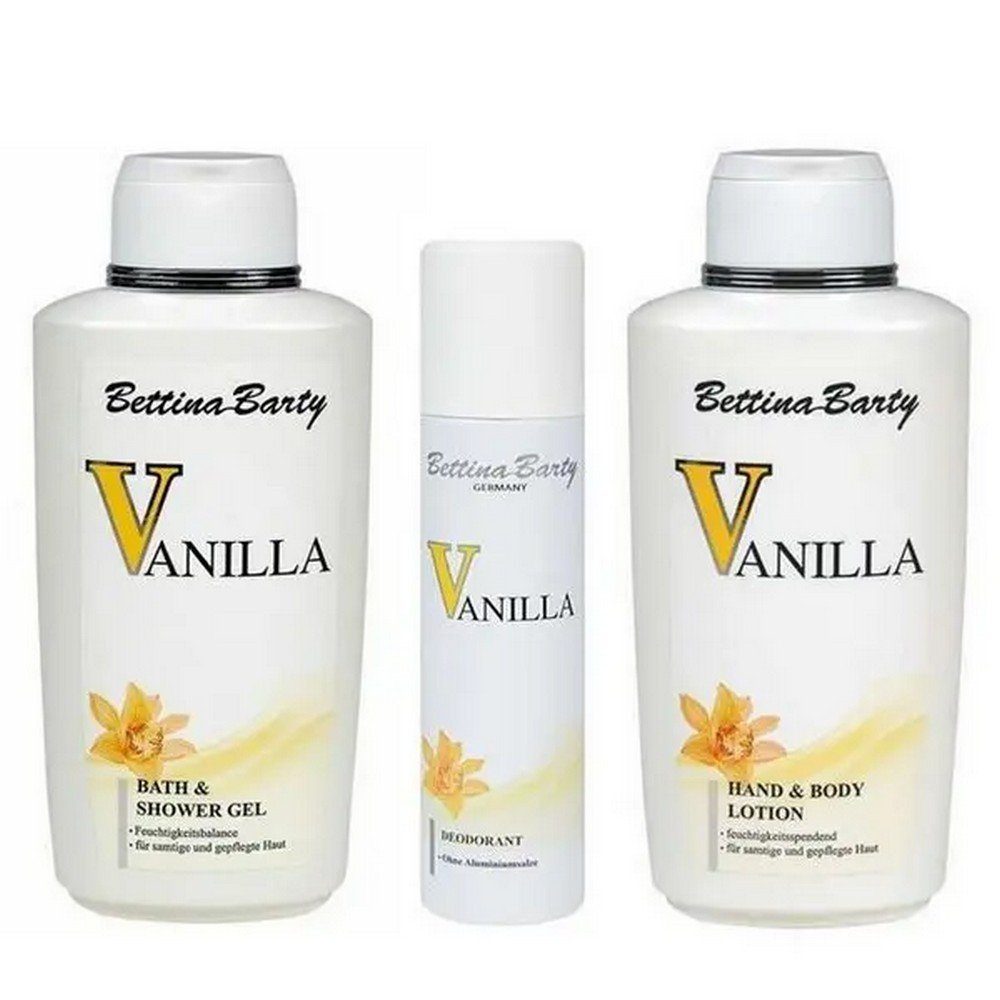 Bettina Barty Duschgel Vanilla Bath & Shower Gel 500ml + Body Lotion 500ml + Deo Spray 150ml