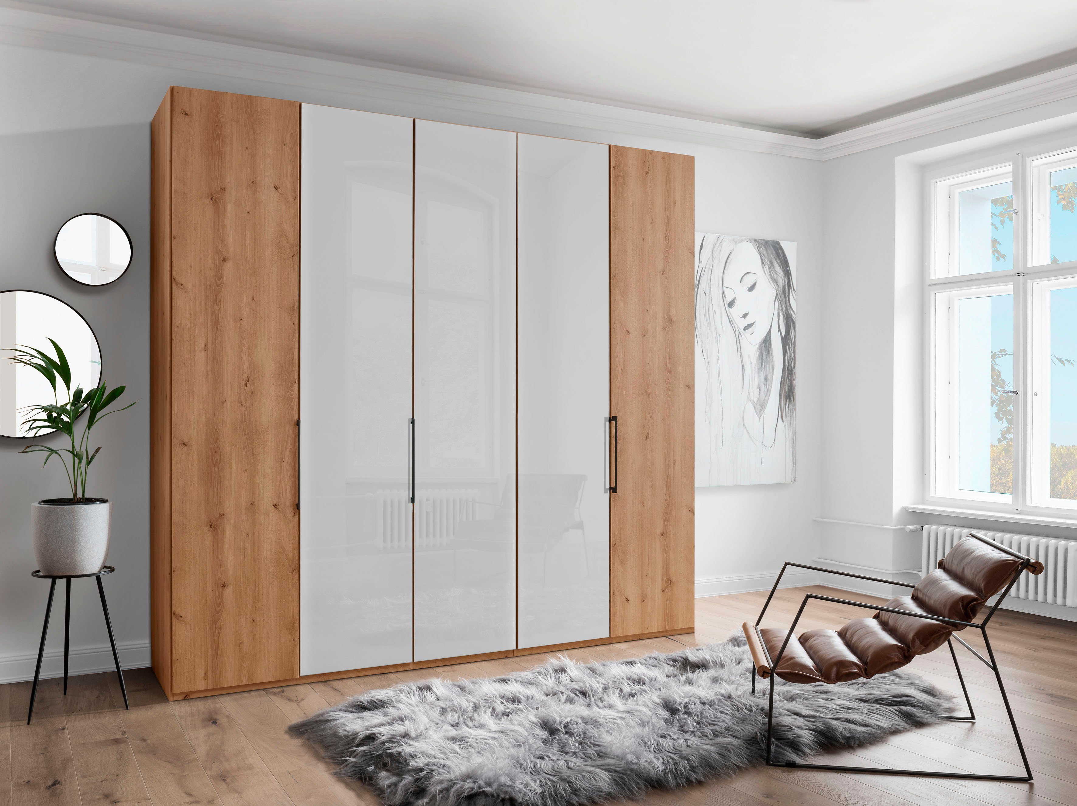 WIEMANN Kleiderschrank Monaco mit Teil-Glasfront sowie hochwertige Beschläge inkl. Türdämpfung