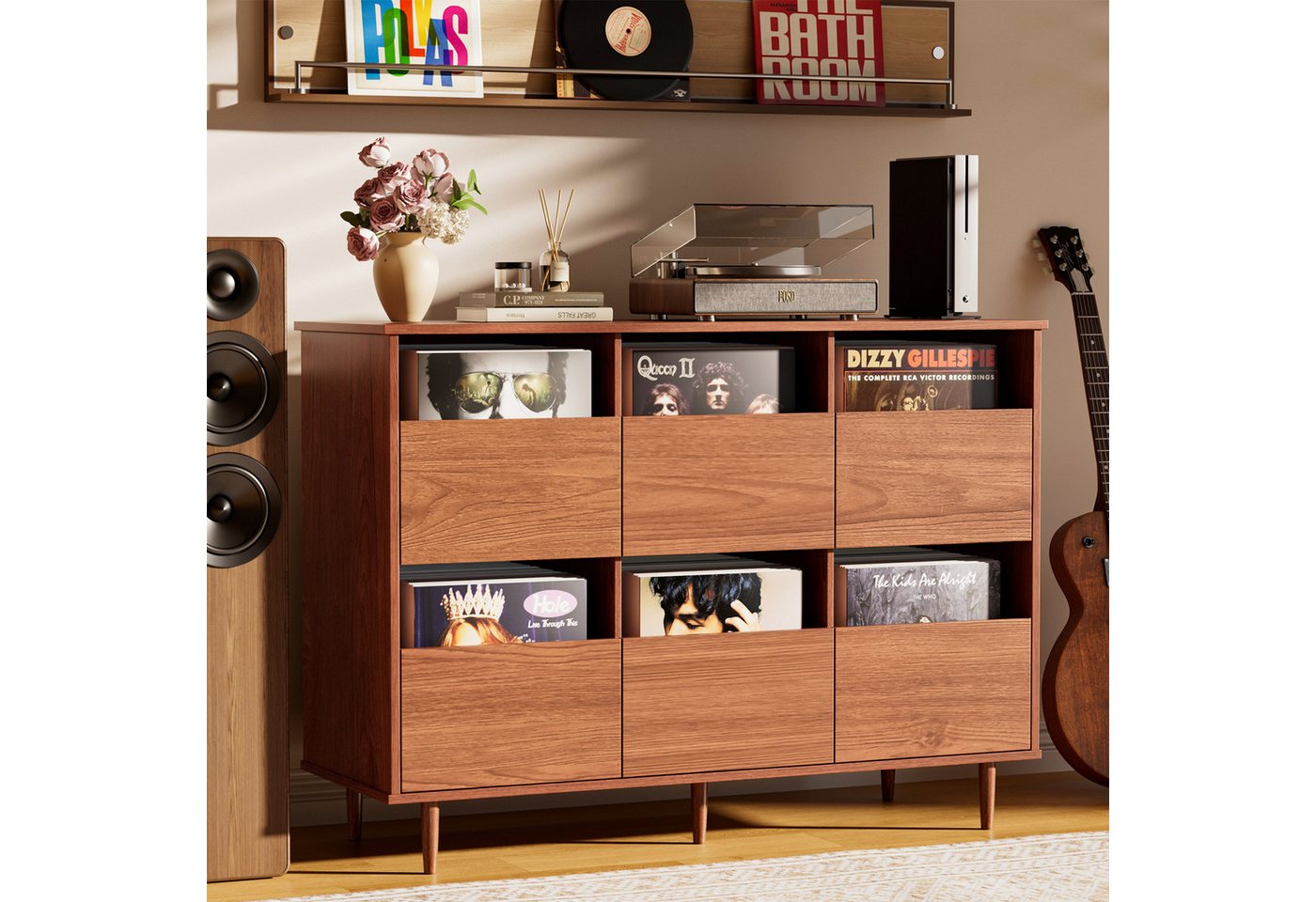 BROTTAR Sideboard Plattenspielerschrank mit Schallplattenregal (1 St), Vinyl Aufbewahrung für 7/10/12 Zoll LPs mit Schubladen