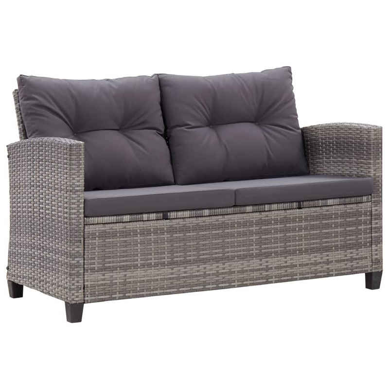 vidaXL Loungesofa 2-Sitzer-Gartensofa mit Kissen Grau 124 cm Poly Rattan, 1 Teile