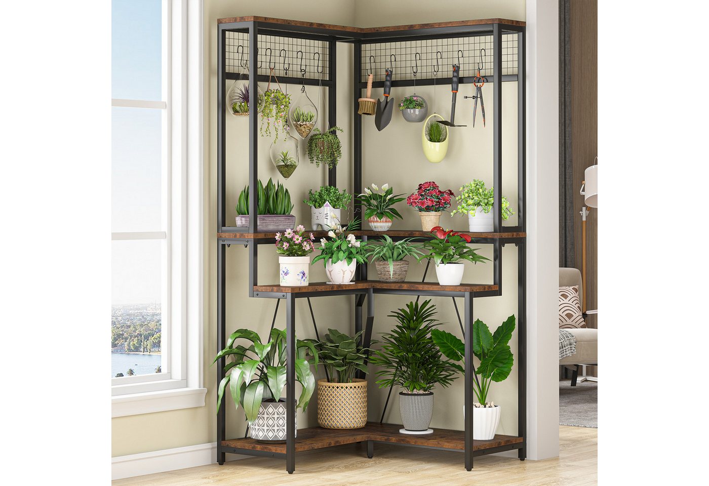 Thumbnail - Tribesigns Blumenständer Corner Plant Stand Indoor,170cm H Pflanze Regal mit 15 hängenden Haken