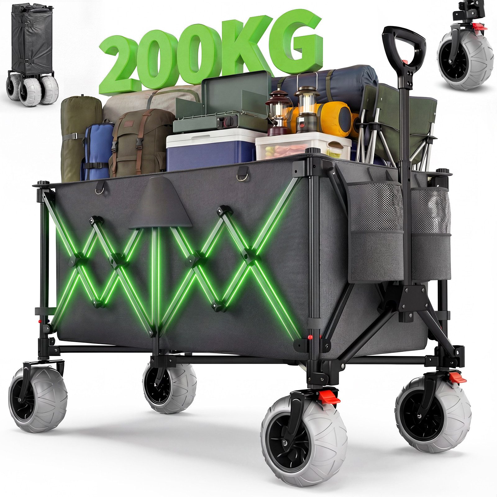 HOMALL Bollerwagen Faltbarer Handwagen All Terrain Transportwagen bis 200kg, mit Doppelbremse, wasserdichter Einkaufswagen aus verstärktem Stahl