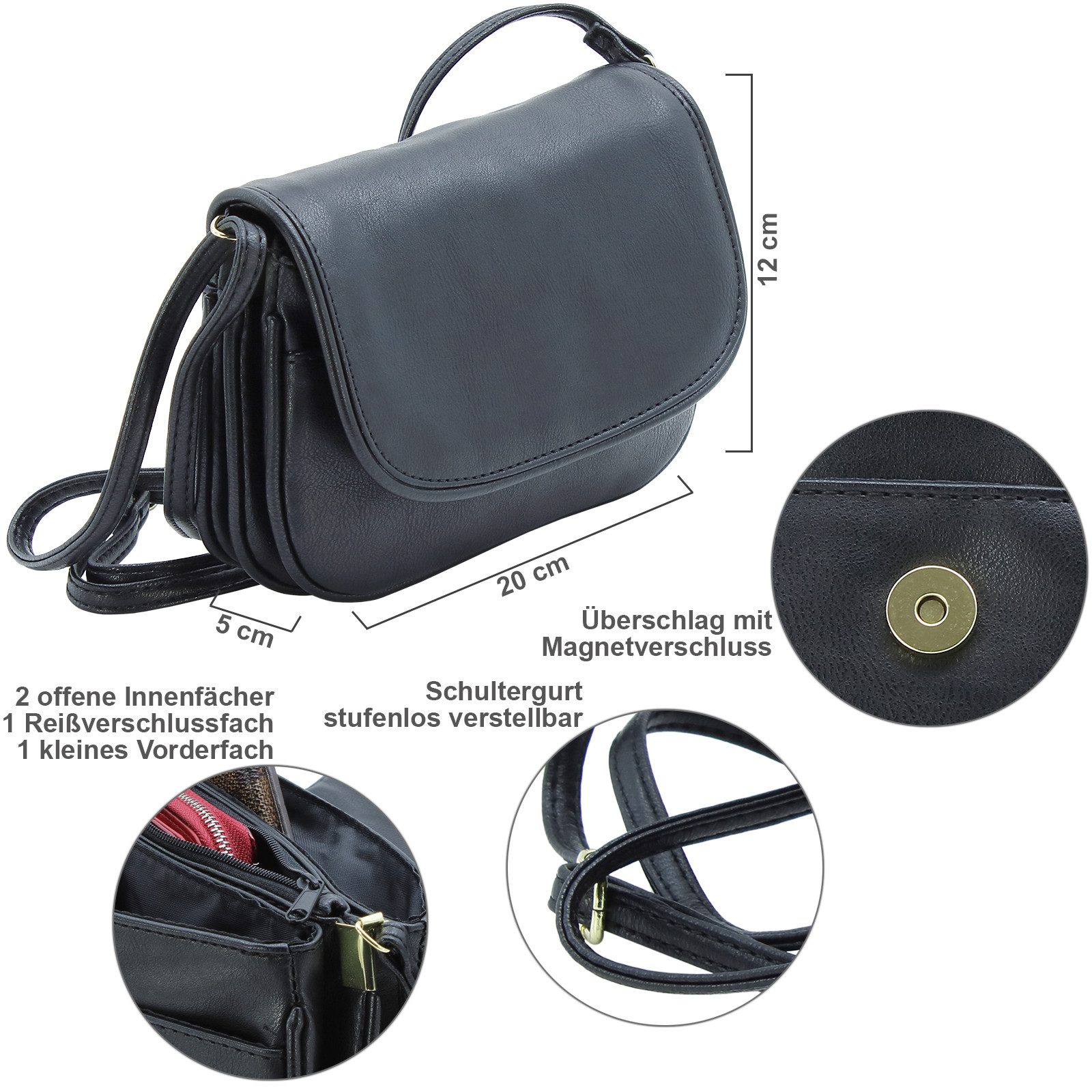 J JONES JENNIFER JONES Umhängetasche Kleine Damen Schultertasche Abendtasche zum Ausgehen, viele Fächer, Hauptfach mit Reißverschluss