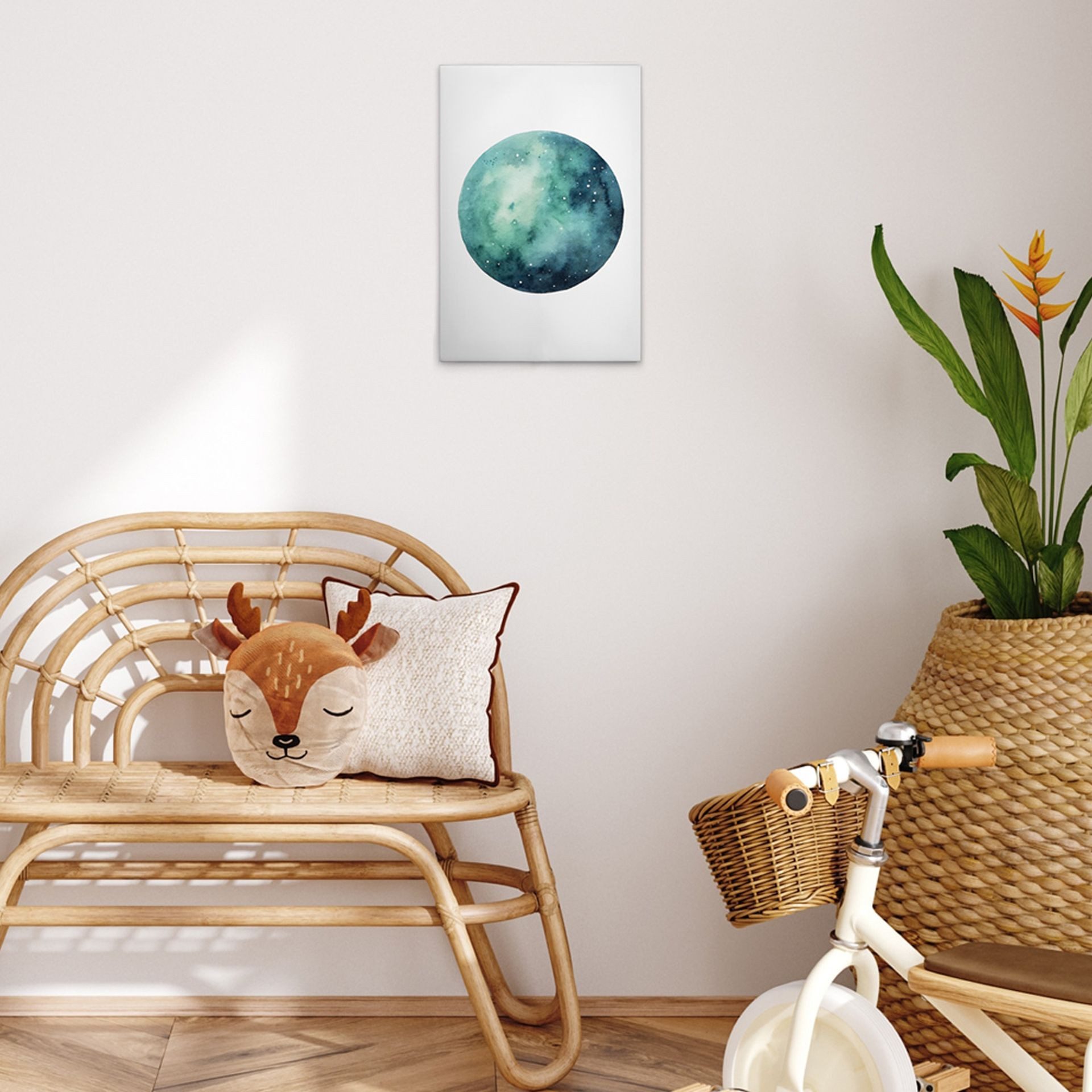 Tadessi Leinwandbild Grüner Planet Weiß Grün versch. Größen, Weltall