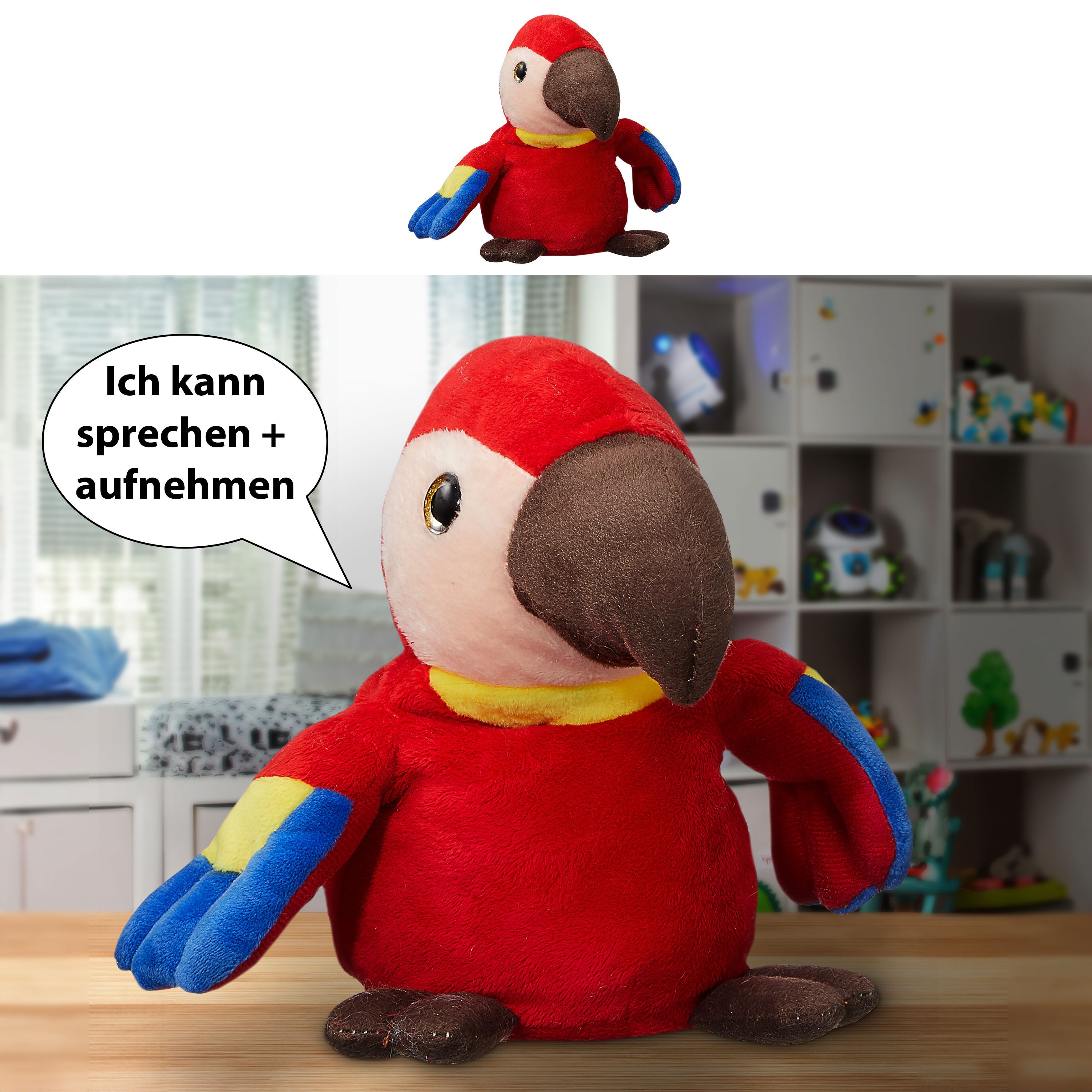 CEPEWA Plüschfigur Sprechender Papagei Aufnahme Wiedergabe 18x12,5x10cm Polyester Plüsch