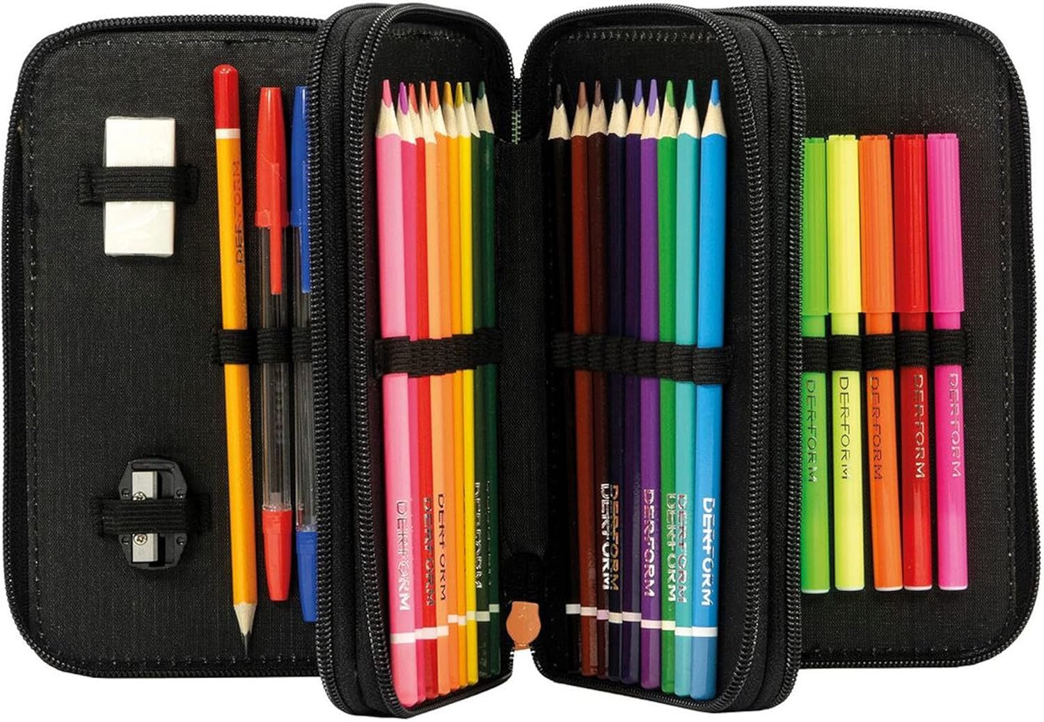 GOLDKIDS Federmäppchen Federtasche 3-fache Federmappe, (43-teilig gefüllte Schüleretui Stifte, 1-tlg., und Pinsel inkl. Aufgabenheft Federbox), Etui Stiftetasche Schlamper-Etui Schul-Etui