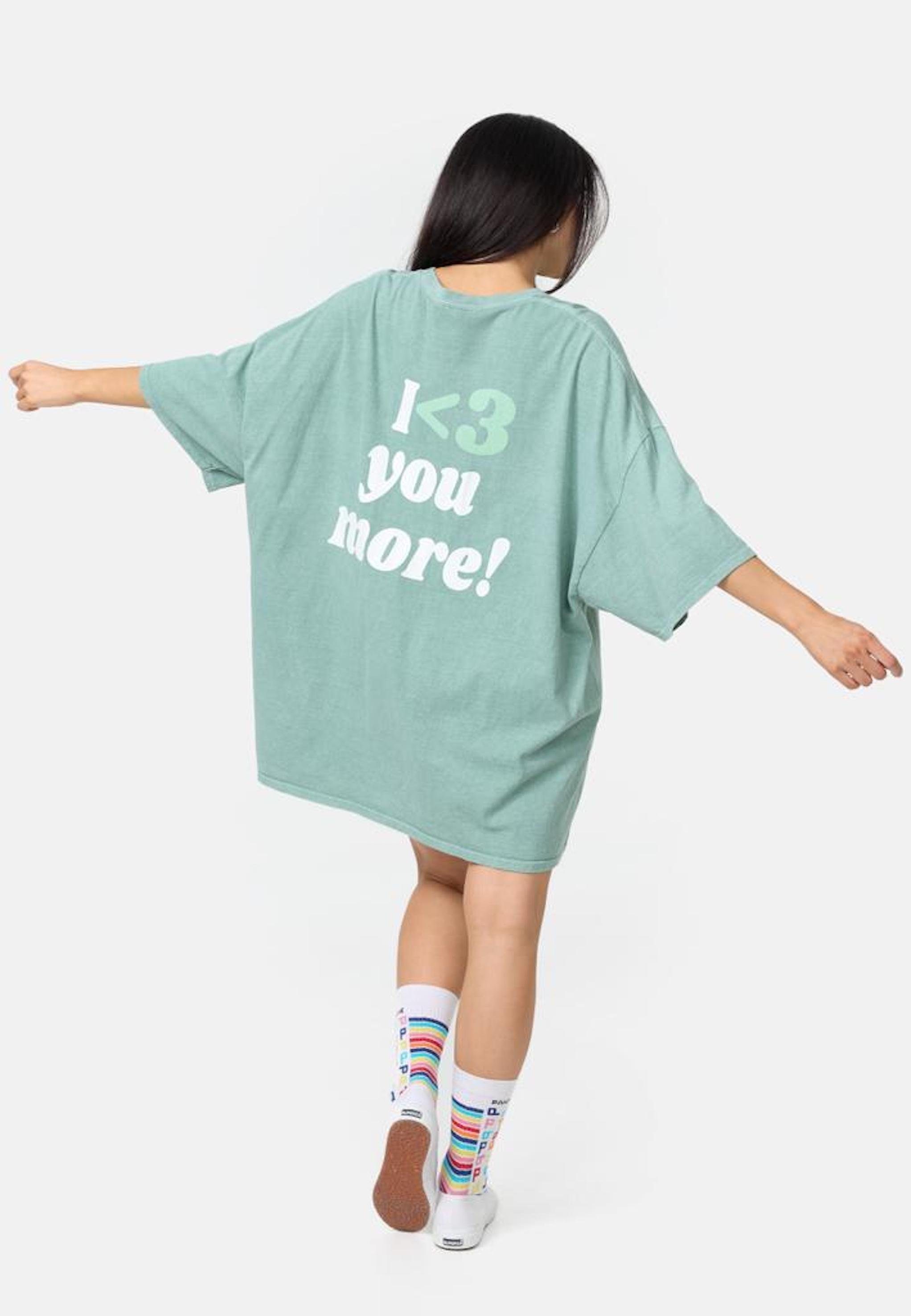 Worldclassca T-Shirt Worldclassca Oversized Print I Love T-Shirt lang Tee Sommer Oberteil Mint