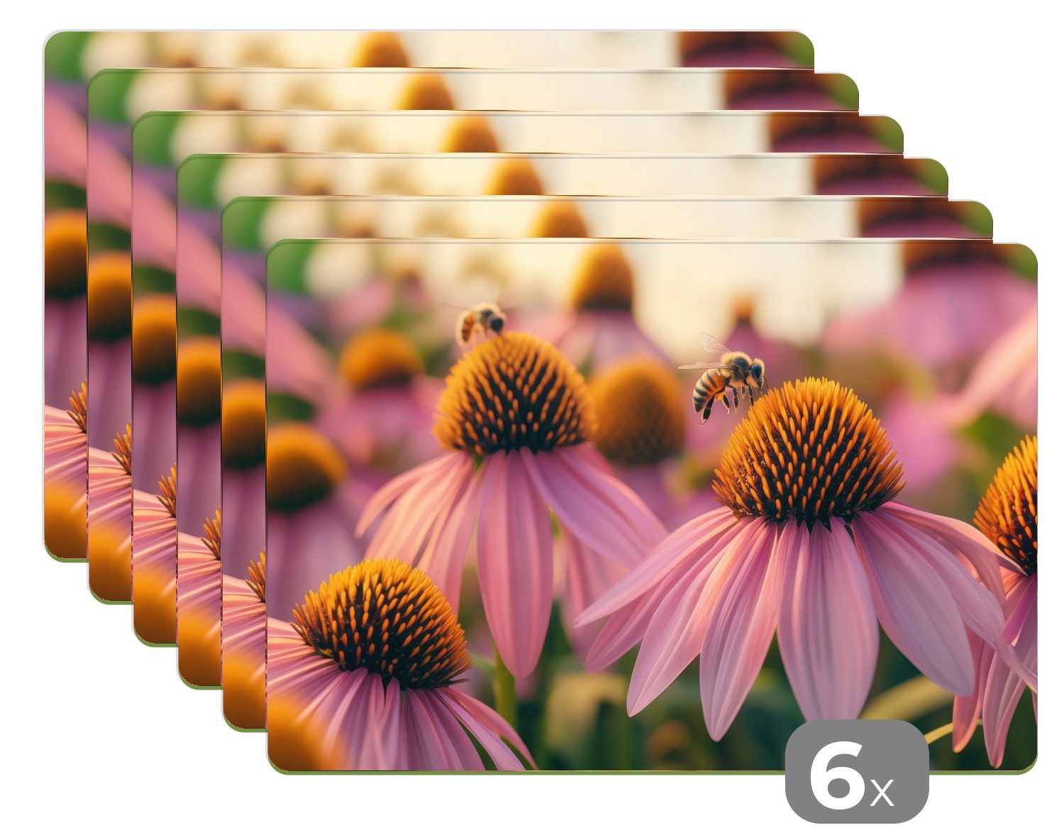 MuchoWow Platzset Blumen - Lila - Bienen, (6-St), Platzsets, Tischset, Abwaschbar, Tischsets, Platzdeckchen