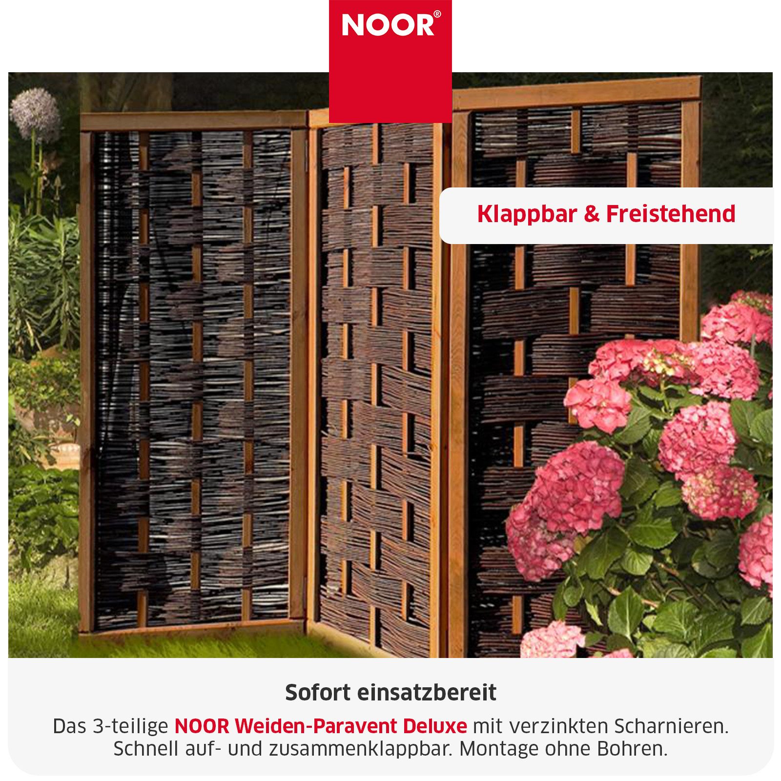 NOOR Paravent Weide DELUXE - klappbar - Sichtschutz-Module (3 St), hochwertiger Wind- und Sichtschutz für Garten, Terrasse und Balkon