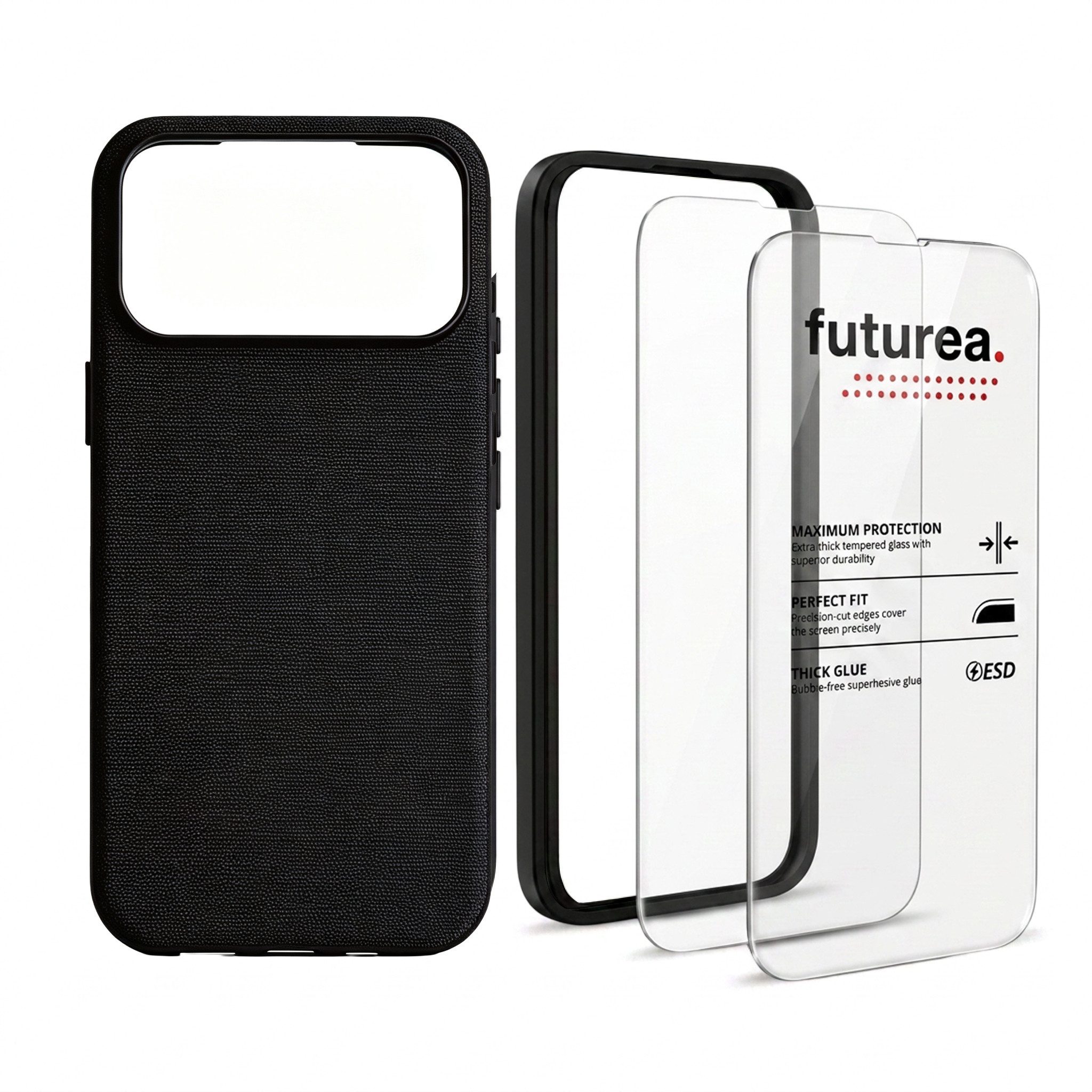 Futurea Handyhülle Woven Stoff MagSafe Case 3in1 Set Panzerglas iPhone 18 Pro & Pro Max 6,3" - 6,9", Premium Schutzset mit Schutzfolie 9H Härtegrad für das Apple iPhone