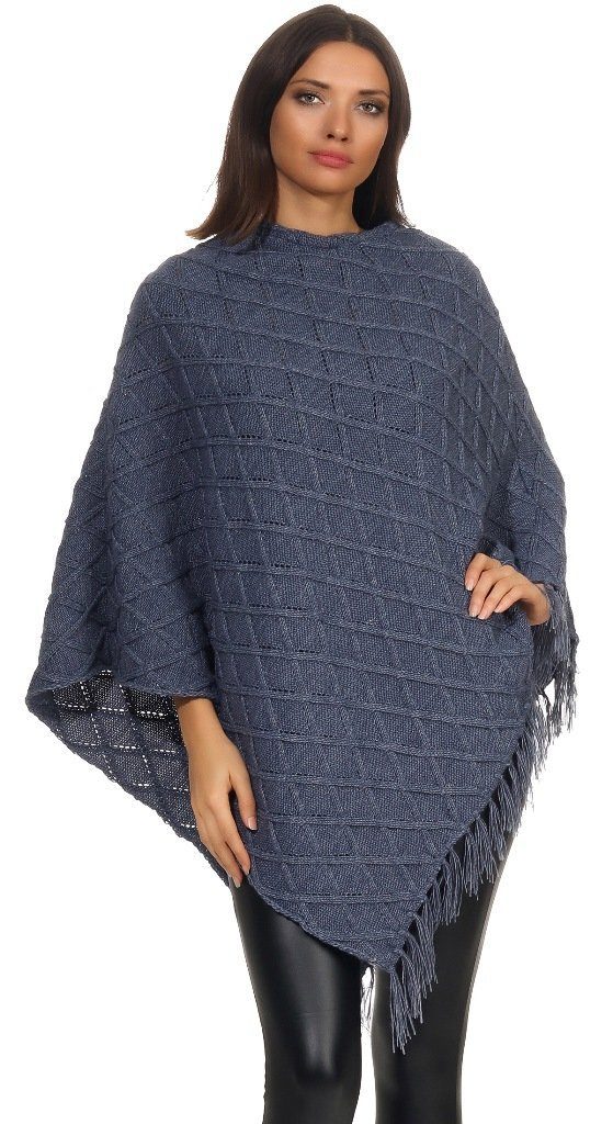 Mississhop Strickponcho Damen Poncho Cape Überwurf M.3014 Nachtblau Strickponcho