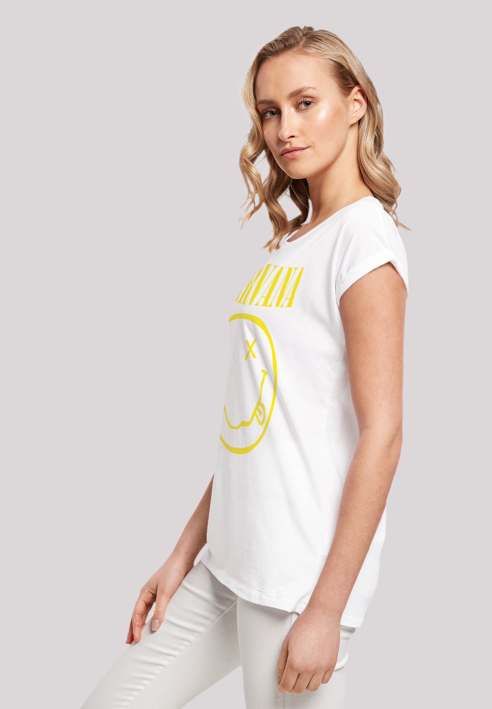 F4NT4STIC T-Shirt Yellow Band Premium Qualität Rock weiß Nirvana Face Happy