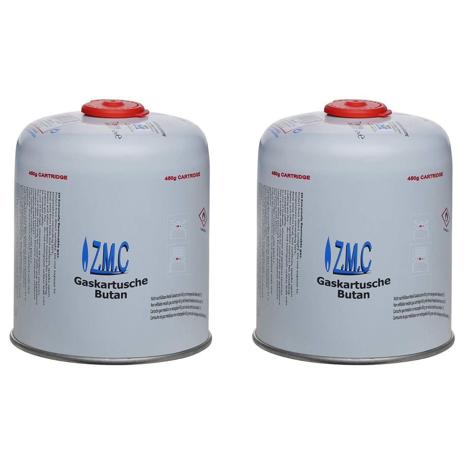 ZMC Gaskartusche 2x Universal Camping Propan Butan Gas 450g Schraubventil Gaskartusche, Zubehör für Weber Grill Druckgasdose Gaskocher / Gaslötgeräte / Abflammgeräte Eurogewinde, Gaskartuschen 900ml Ventilkartusche Gewindeanschluss Schraubkartusche