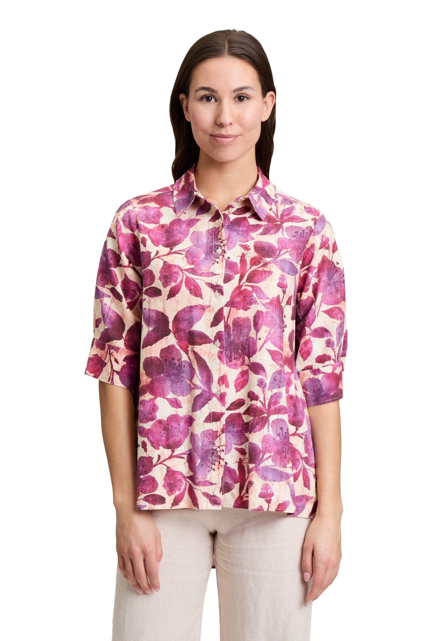 Cartoon Kurzarmbluse Damen Leinenbluse mit Kragen günstig online kaufen