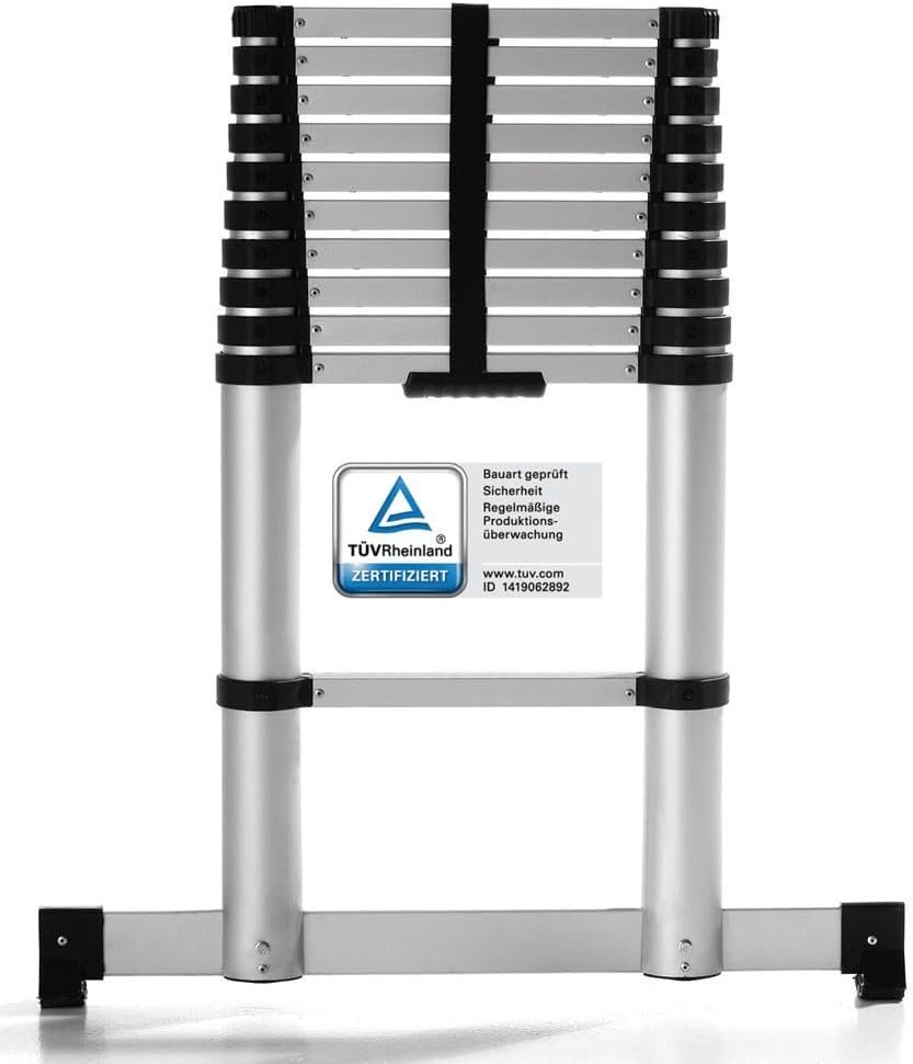 Carromco Teleskopleiter Leiter TÜV geprüft Softclose, Arbeitshöhe 4,04, Anti-Rutsch, platzsparend einfahrbar, belastbar bis 150 kg