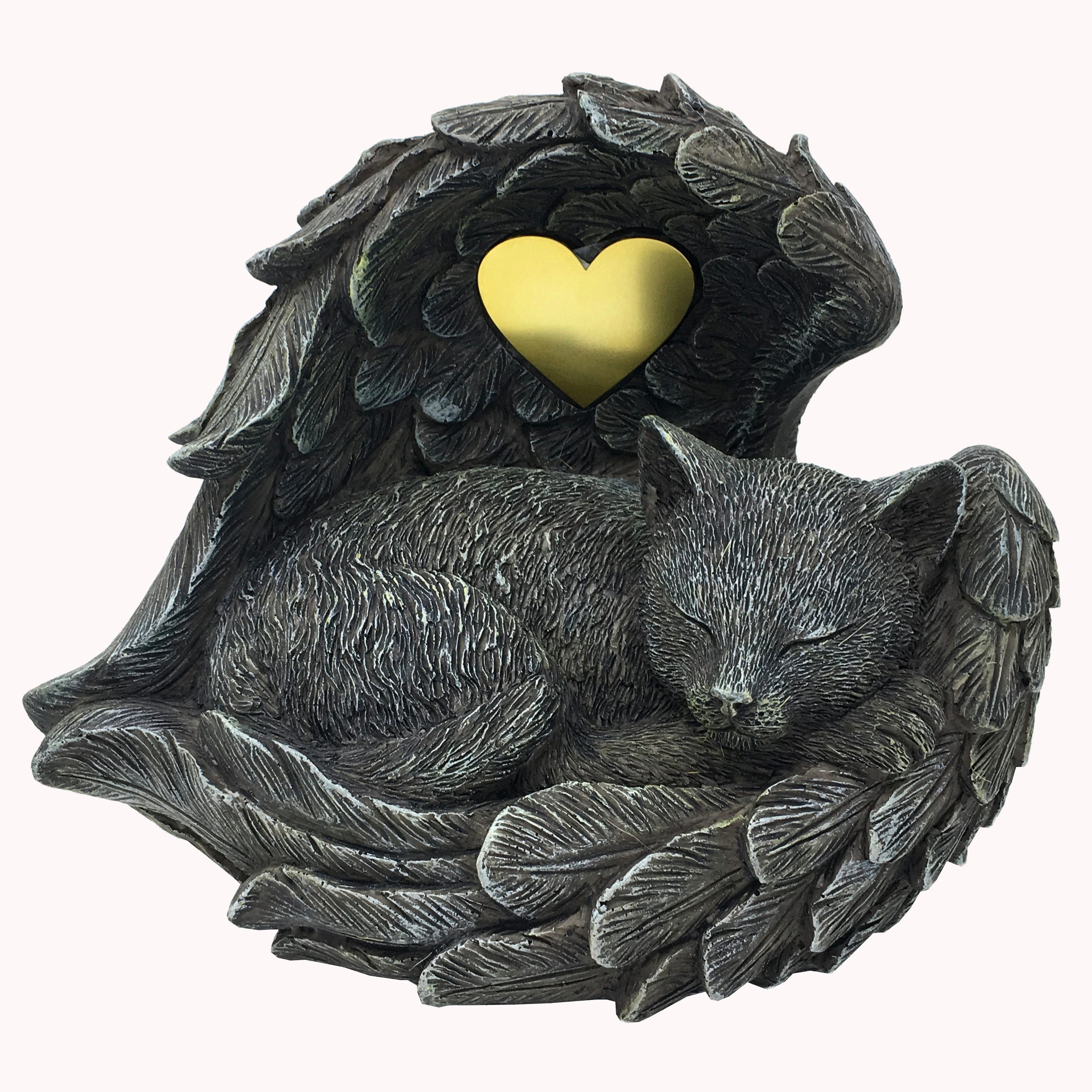 MystiCalls Tierfigur Katzen Urne grau als Katzen-Engelfigur im Flügel, Tierurne, Katzenurne (1 St), Fassungsvolumen ca. 0,85 Liter (Katzen bis ca. 9 kg)