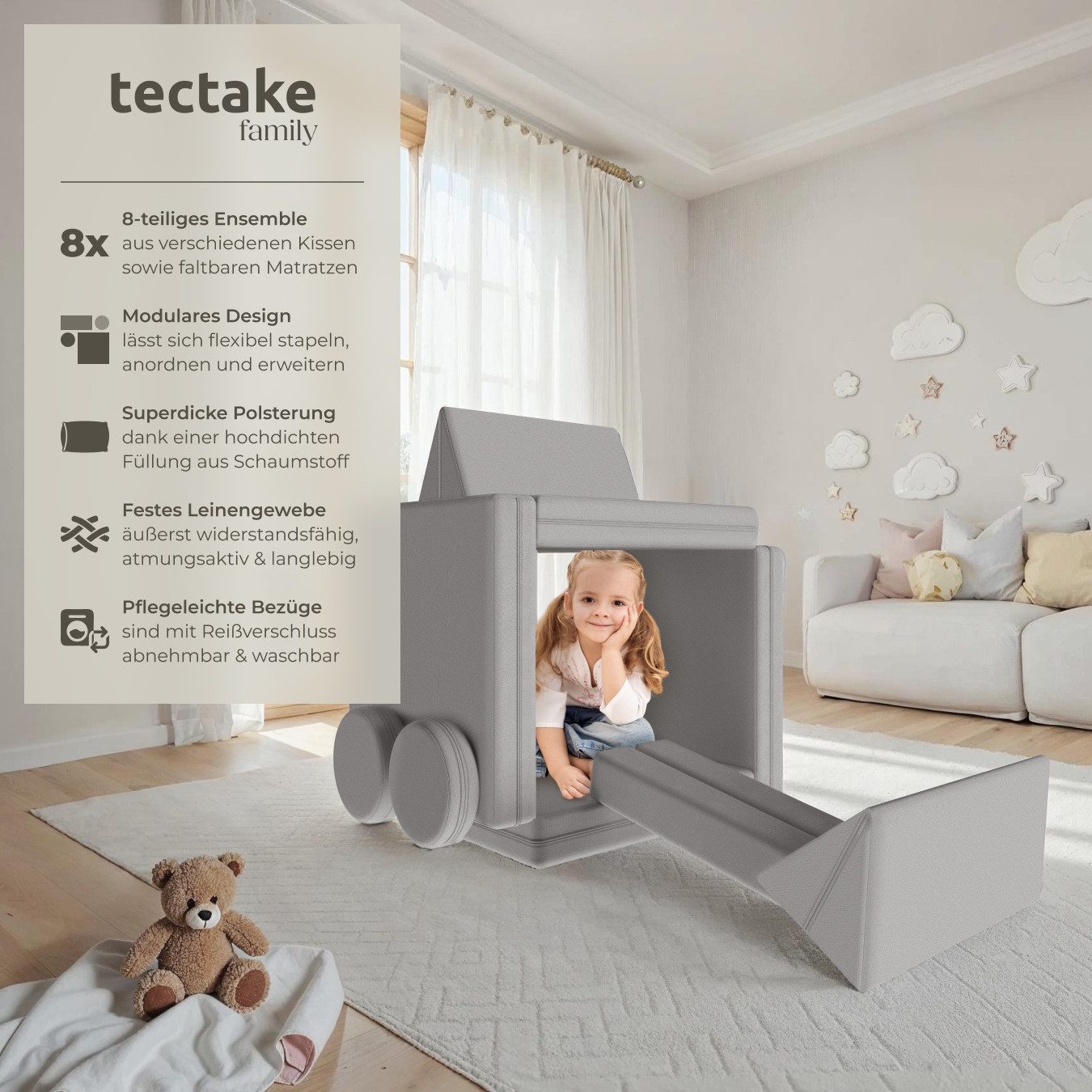 tectake Kindersofa Spielsofa, 8-teilig, flexible Anordnung günstig online kaufen