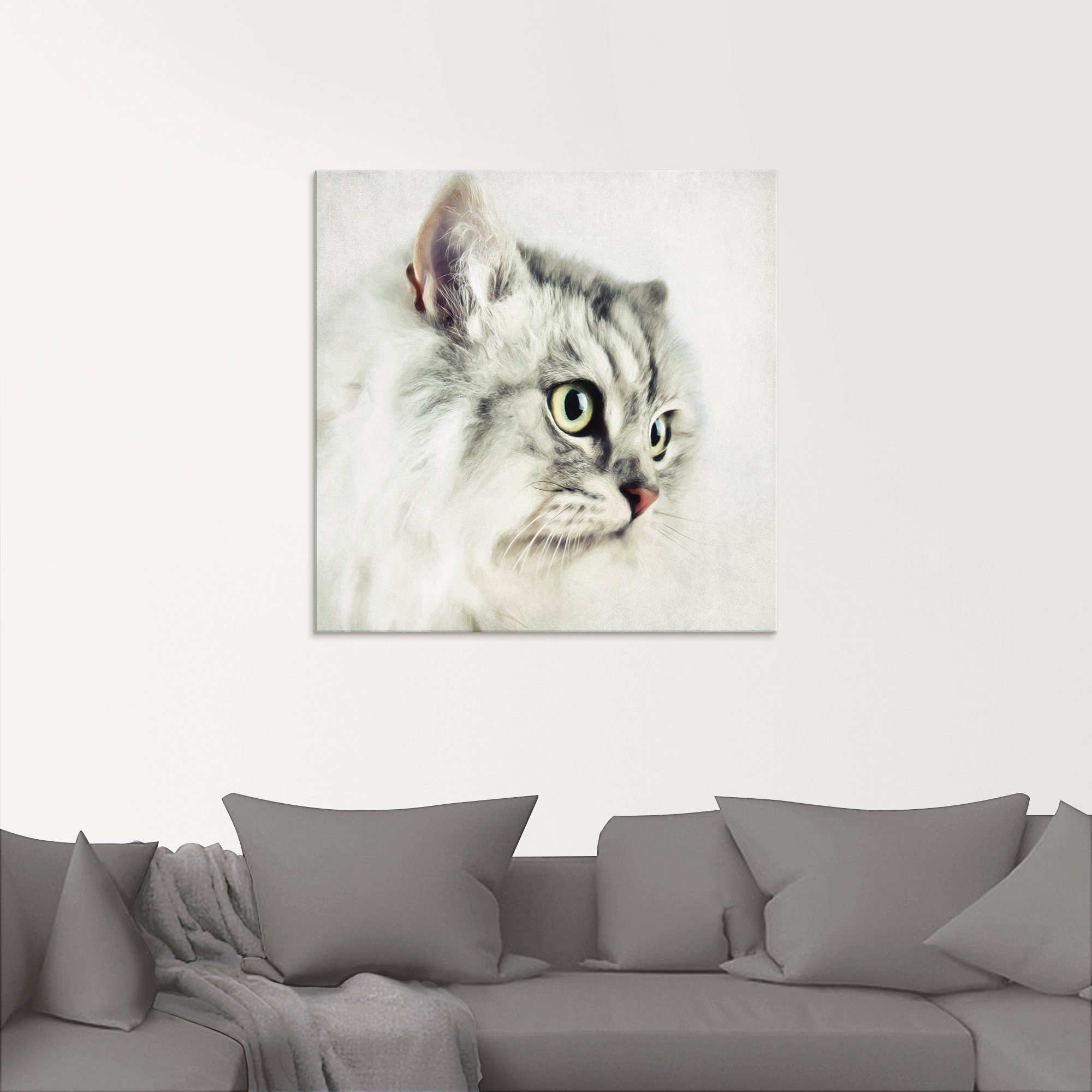 Katzenporträt in weiß, verschiedenen (1 Größen Haustiere Glasbild Artland St),