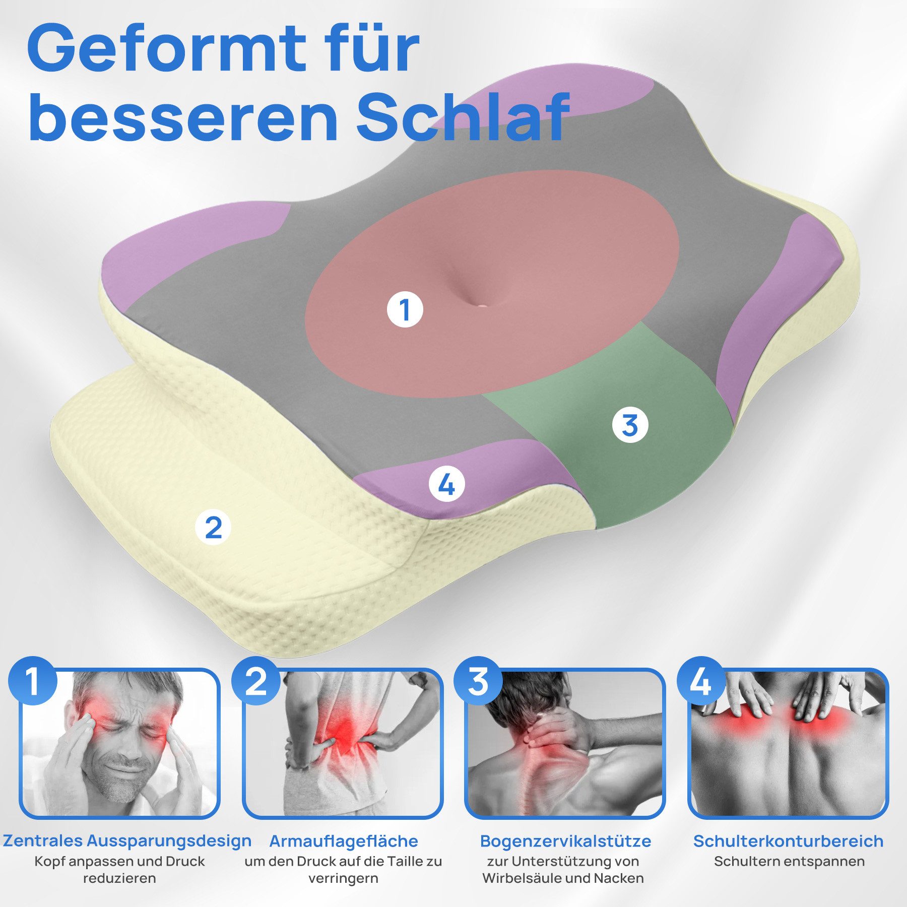 Simloveve Kopfkissen Nackenstützkissen,Nackenkissen,Seitenschläferkissen, Füllung: Memory Foam Kissen, Bezug: Abnehmbarer, atmungsaktiver Kissenbezug aus Eisseide, Kissen für Seiten Rücken & Bauchschläfer, stützendes Nackenkissen, ergonomisches Seitenschläferkissen