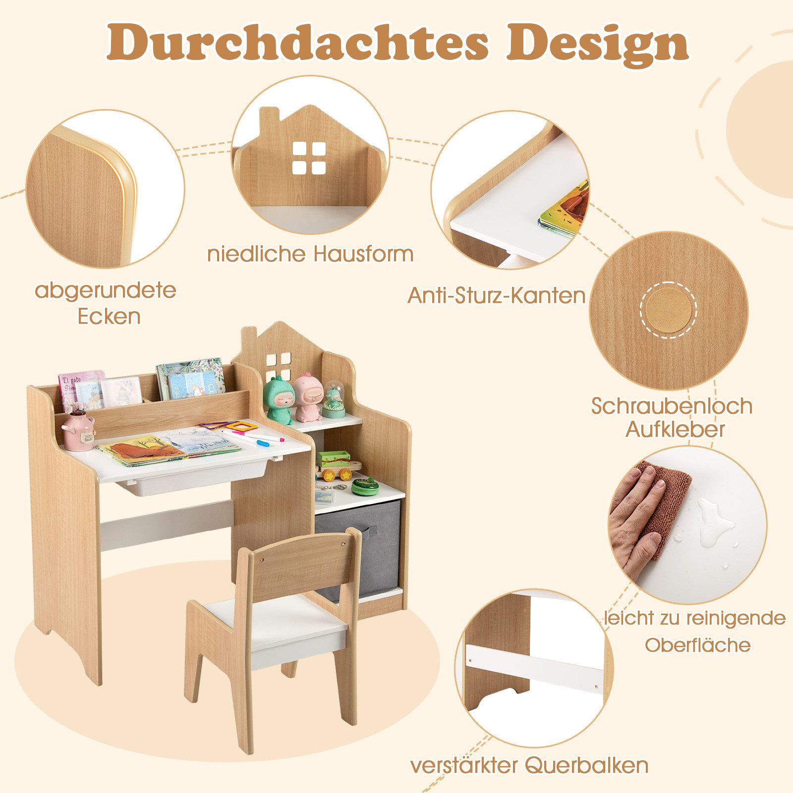 COSTWAY Kinderschreibtisch (2-St), mit Stuhl, Schülertisch günstig online kaufen