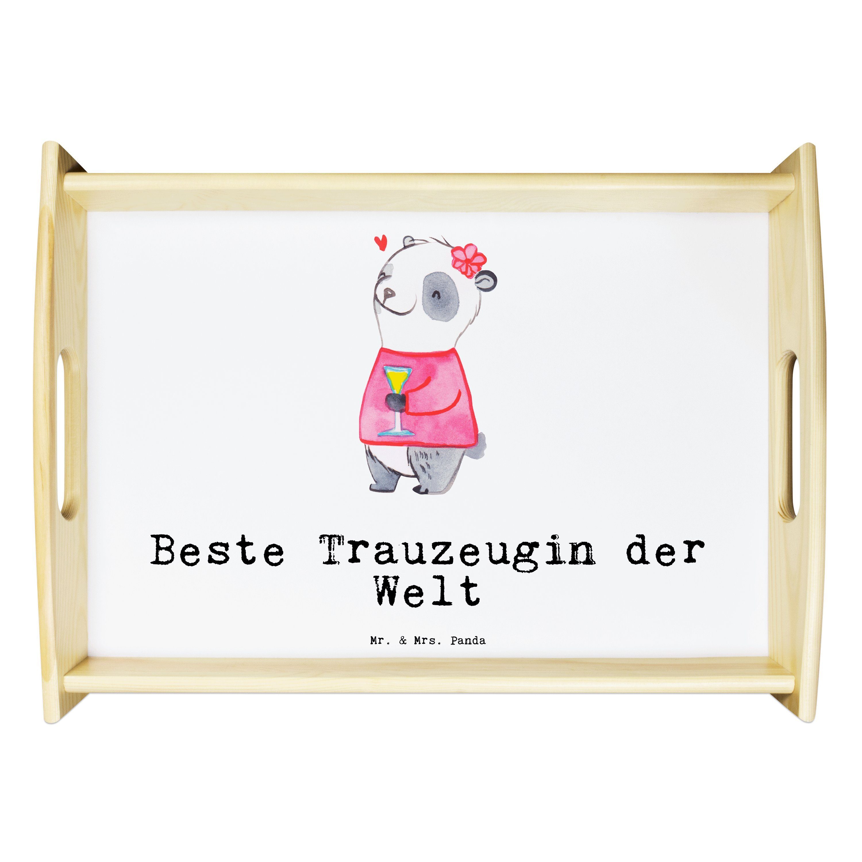 Mr. & Welt Geburt, Tablett Panda - Weiß - Mrs. lasiert, Geschenk, Echtholz Standesamt, Trauzeugin (1-tlg) Panda der Beste