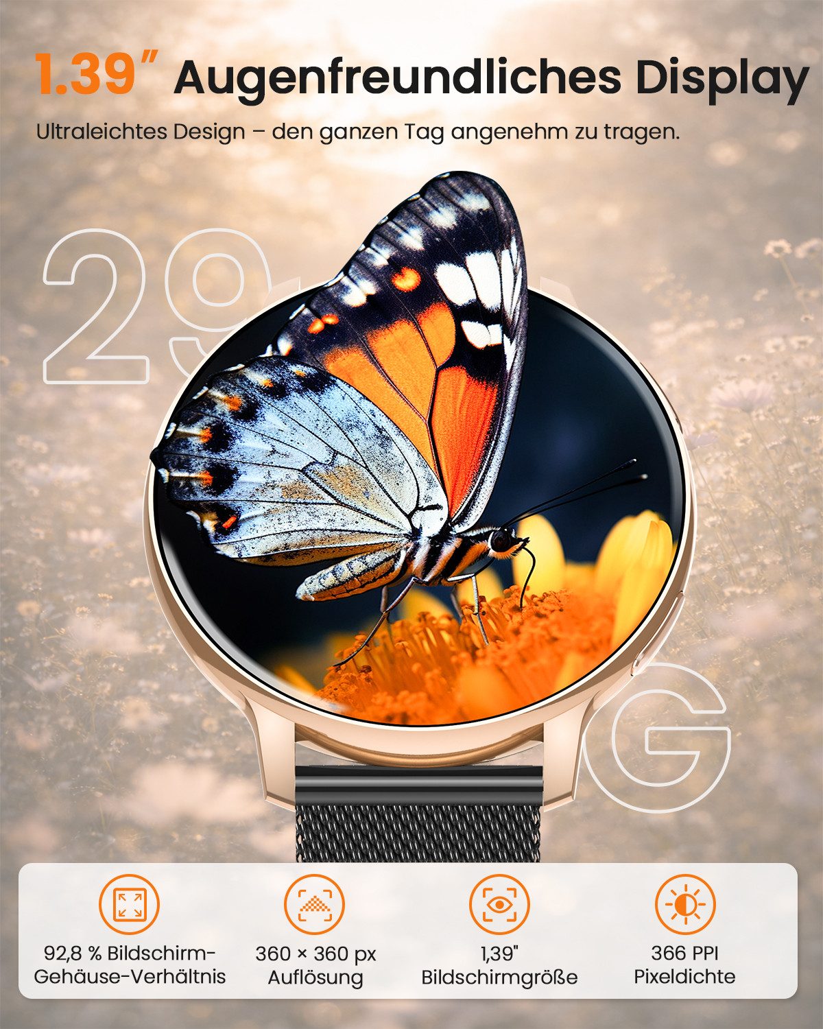 SWGOTA 2026 NEW Smartwatch Damen Fitnesstracker Uhr mit Anrufe,Pulsuhr,SpO2 Smartwatch (3.53 cm/1,39 Zoll, HD Touchscreen), Smartwatch für Damen mit Blutdruck,Schlafmonitor,Zyklus,2 Armbänder