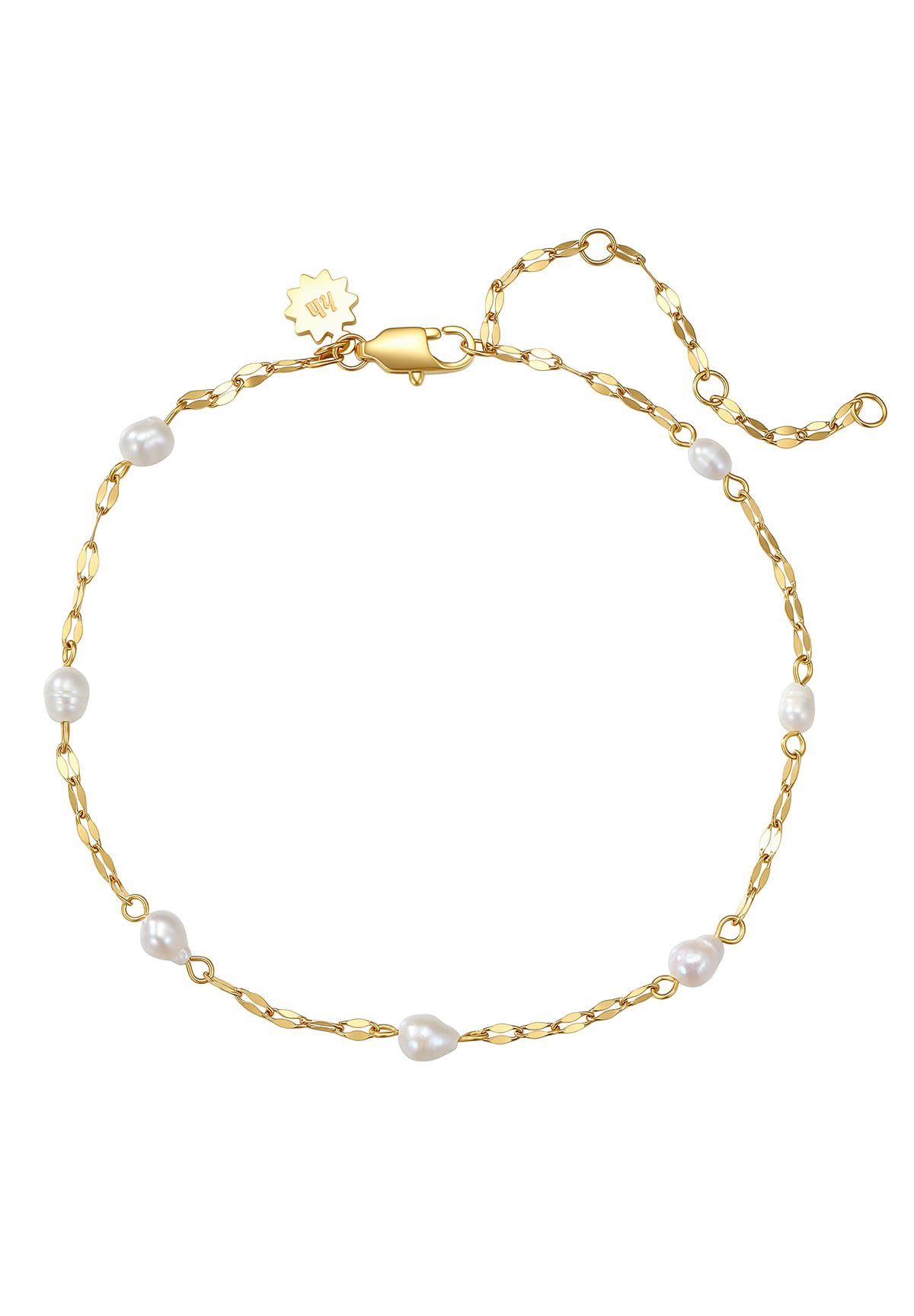 Hey Happiness Fußkette mit Süßwasserperlen – Edelstahl, Damen Fußschmuck vergoldet, verstellbares Sommer-Fußkettchen für Strand und Pool