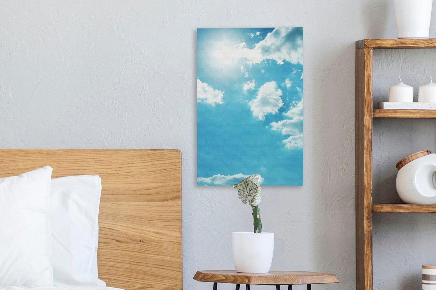 OneMillionCanvasses® Leinwandbild bespannt Sonne fertig cm St), inkl. Zackenaufhänger, Himmel, am Gemälde, bewölkten Leinwandbild (1 20x30