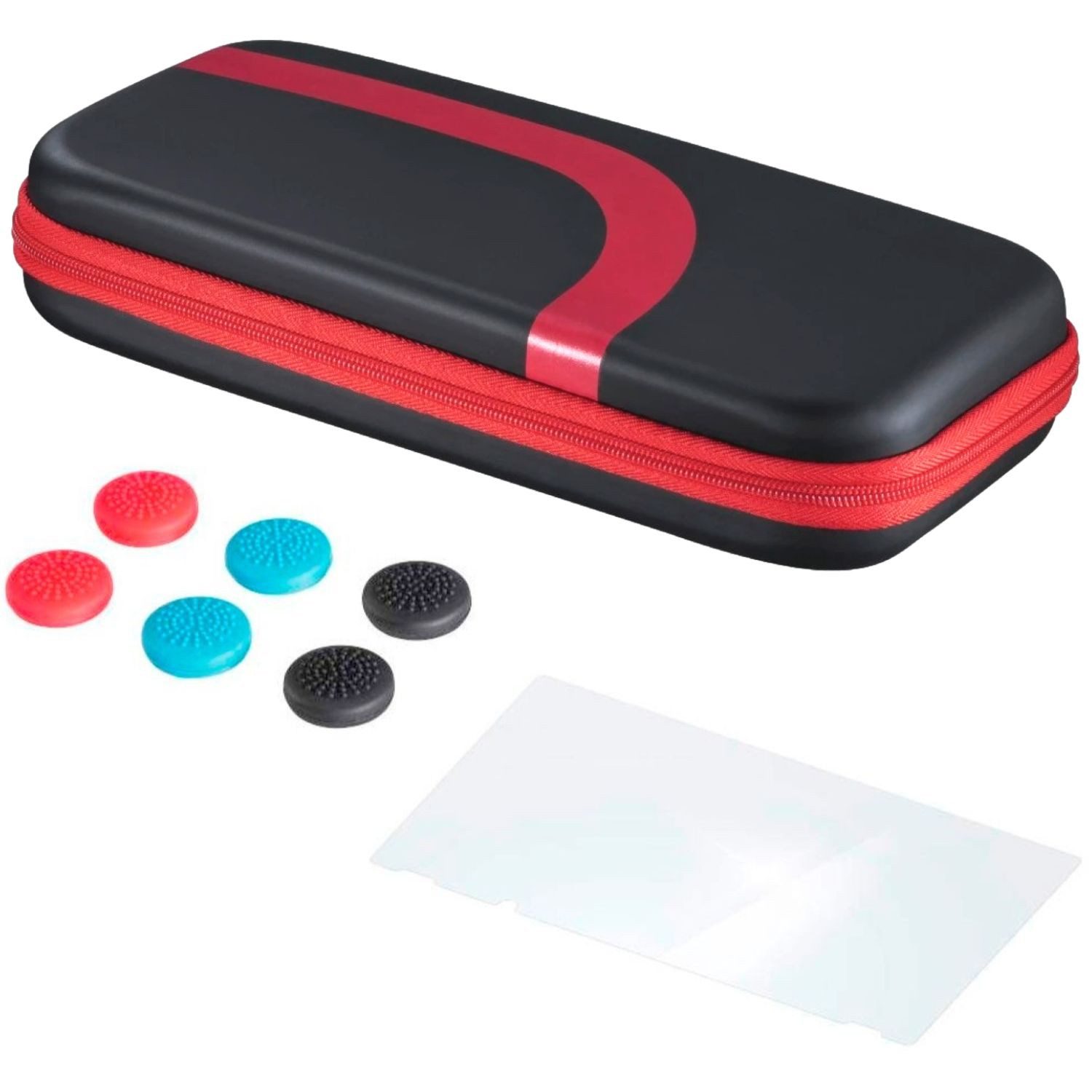 Hama Zubehör-Set Tasche Schutzglas für Nintendo Switch Switch-Controller (Spar-Set, 8 St., Hard-Case Hardcase Schutz-Hülle Reise-Etui Controller Stick-Aufsätze)