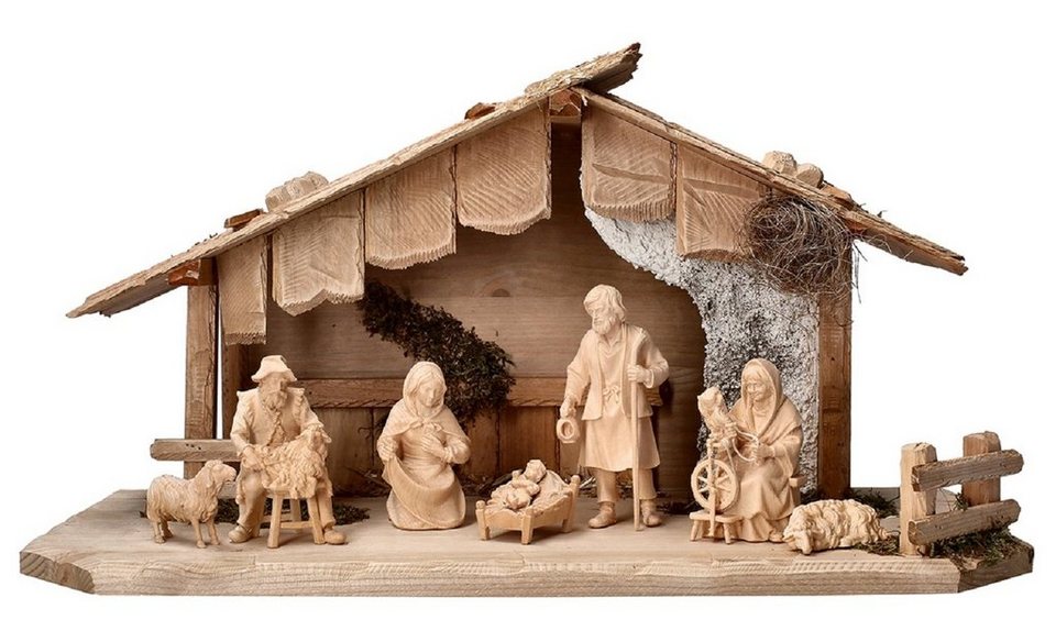 Pezzo D\'oro Krippe Weihnachtskrippe aus Zirbe handgeschnitzt Zirbenholz 9er  Set, Figuren aus Zirbenholz Höhe 10cm
