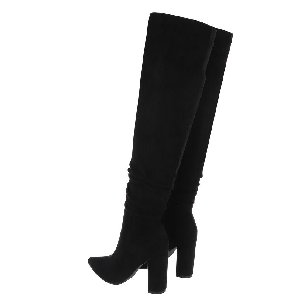 Ital-Design Damen Abendschuhe Party & Clubwear Overkneestiefel (85135682) Blockabsatz High-Heel Stiefel in Schwarz