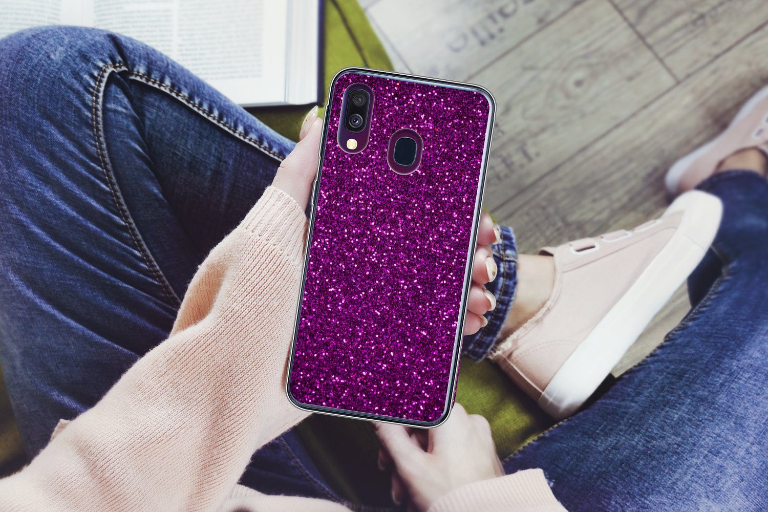 MuchoWow Handyhülle für Samsung Galaxy A40 Lila - Rosa - Muster - Abstrakt, Smartphone-Bumper, Print, Handy Schutzhülle Dünn