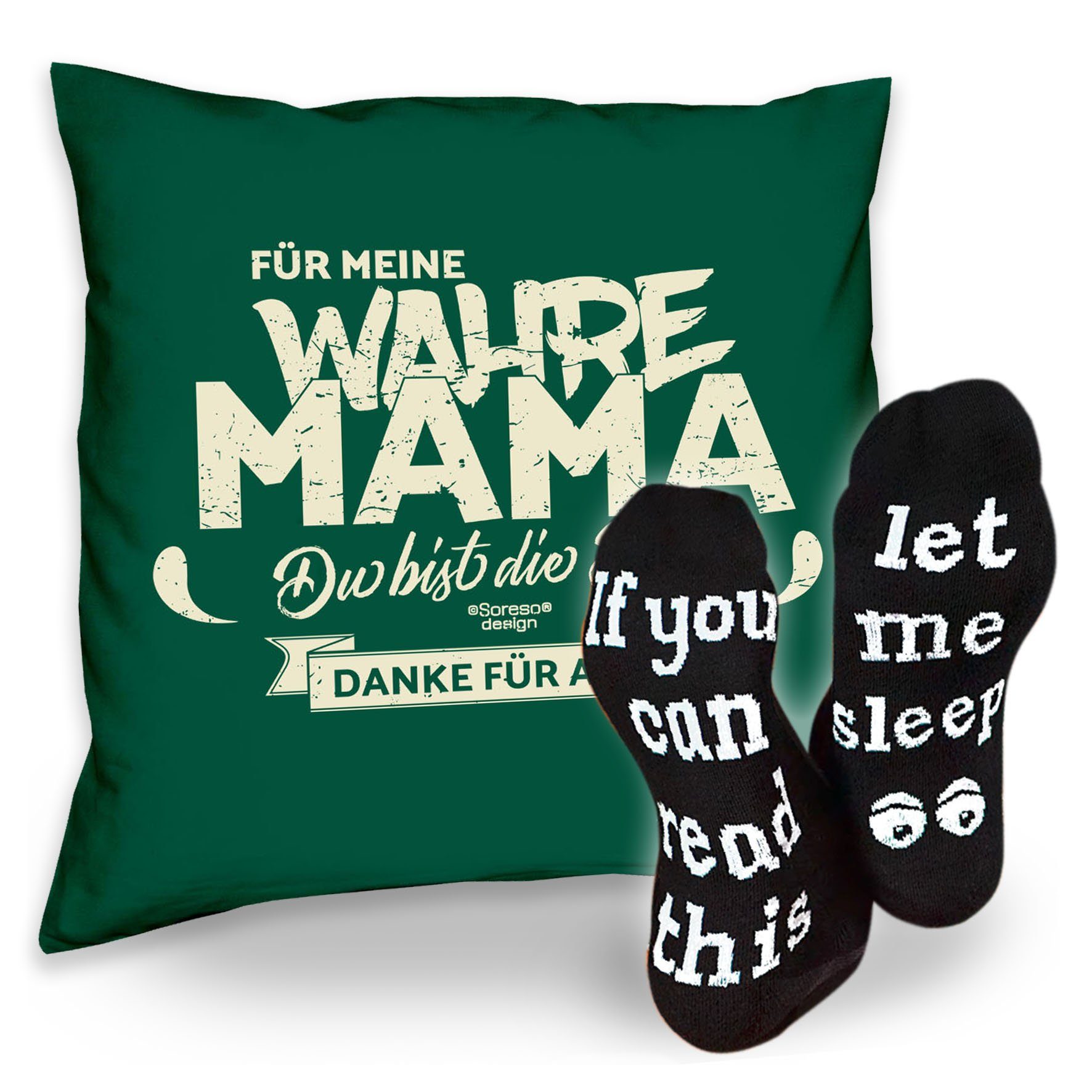 Soreso® Dekokissen Kissen Für meine wahre Mama & Sprüche Socken Sleep, Geschenke Weihnachten Geburtstag Muttertag dunkelgrün