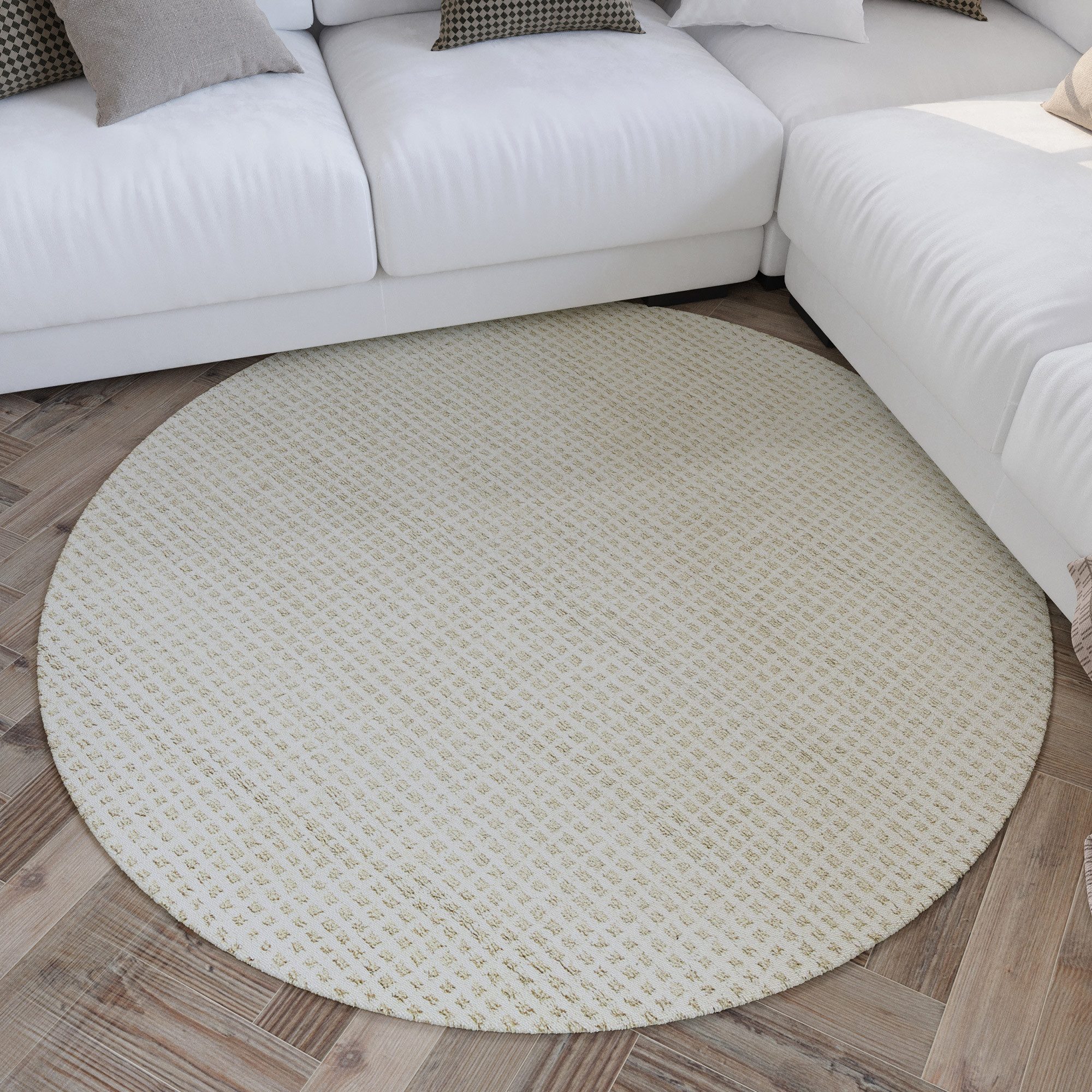 Wecon home Teppich Hamptons THIRTY, rund, Höhe: 17 mm, Kurzflor, Wohnzimmer, Schlafzimmer, elegant, robust, kariert