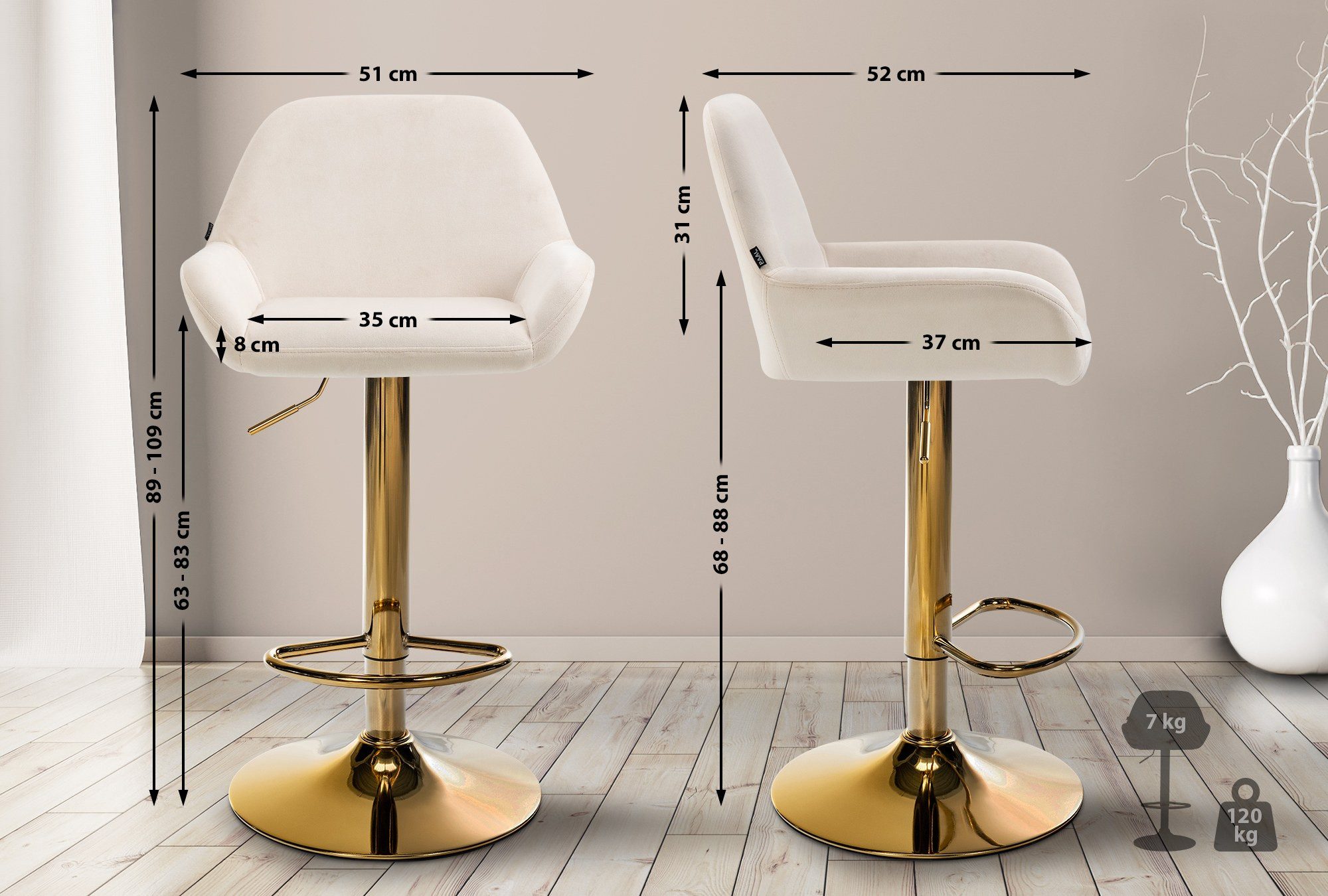 CLP Barhocker Braga, Samt-Bezug, Gestell Gold-Optik, günstig online kaufen