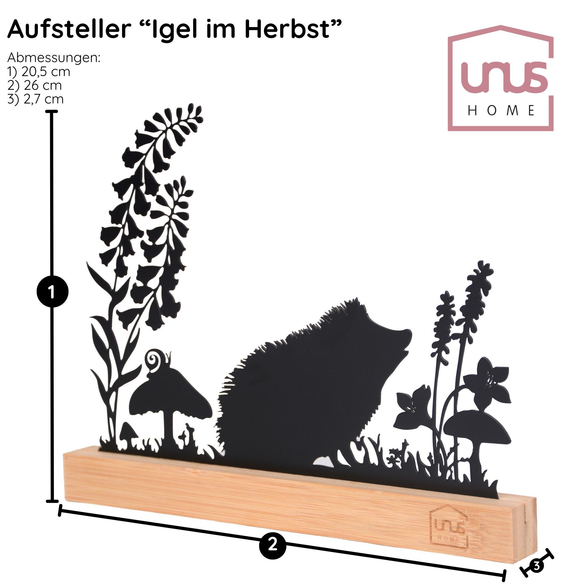 UNUS HOME Dekofigur Aufsteller Igel-Silhouette (26cm breit), Herbstdeko Herbstdekoration Herbst-Aufsteller Herbst