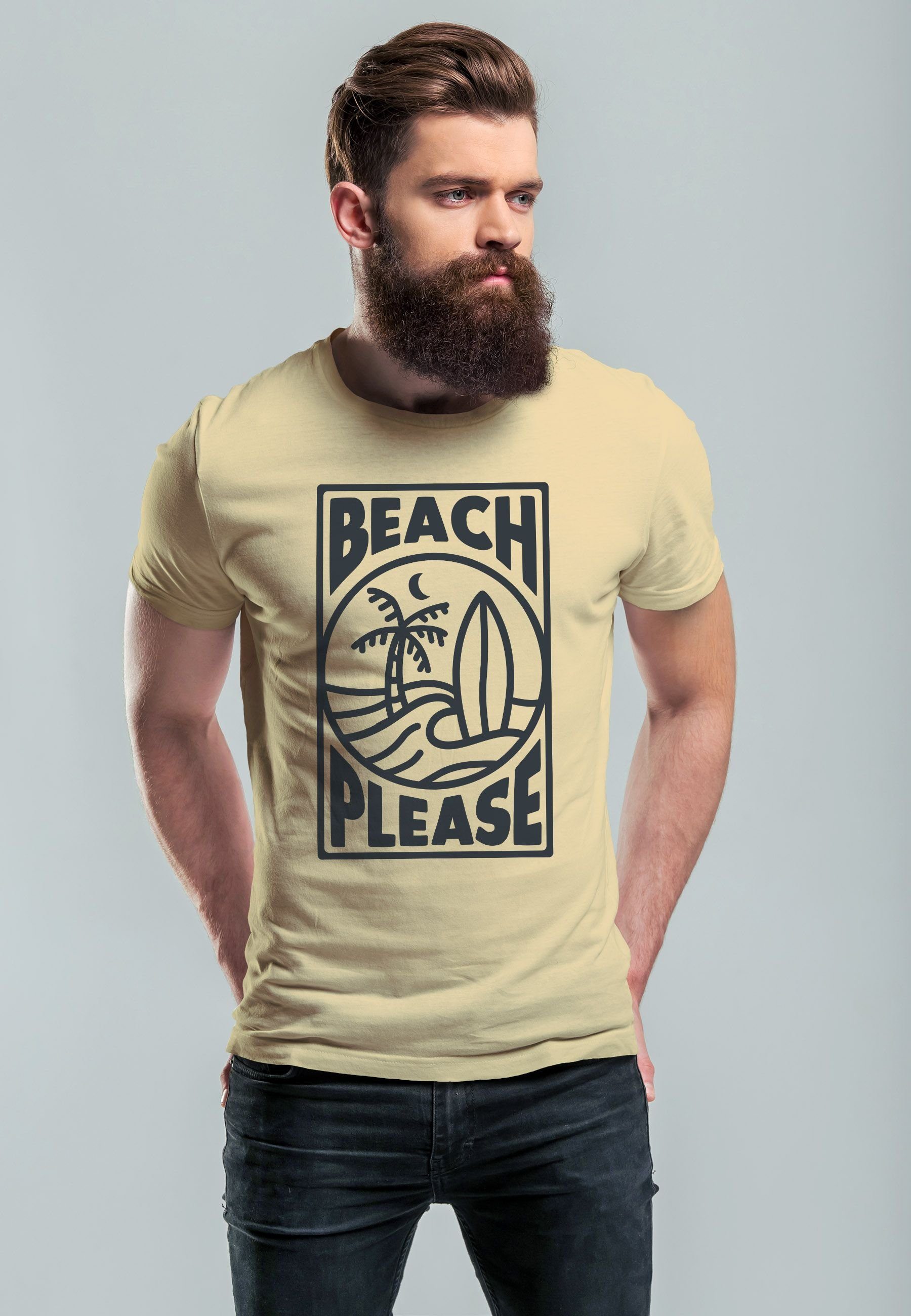 Welle Print-Shirt Sommer Neverless mit Beach Surfboard Herren natur Please T-Shirt Print Print Wave Surfing