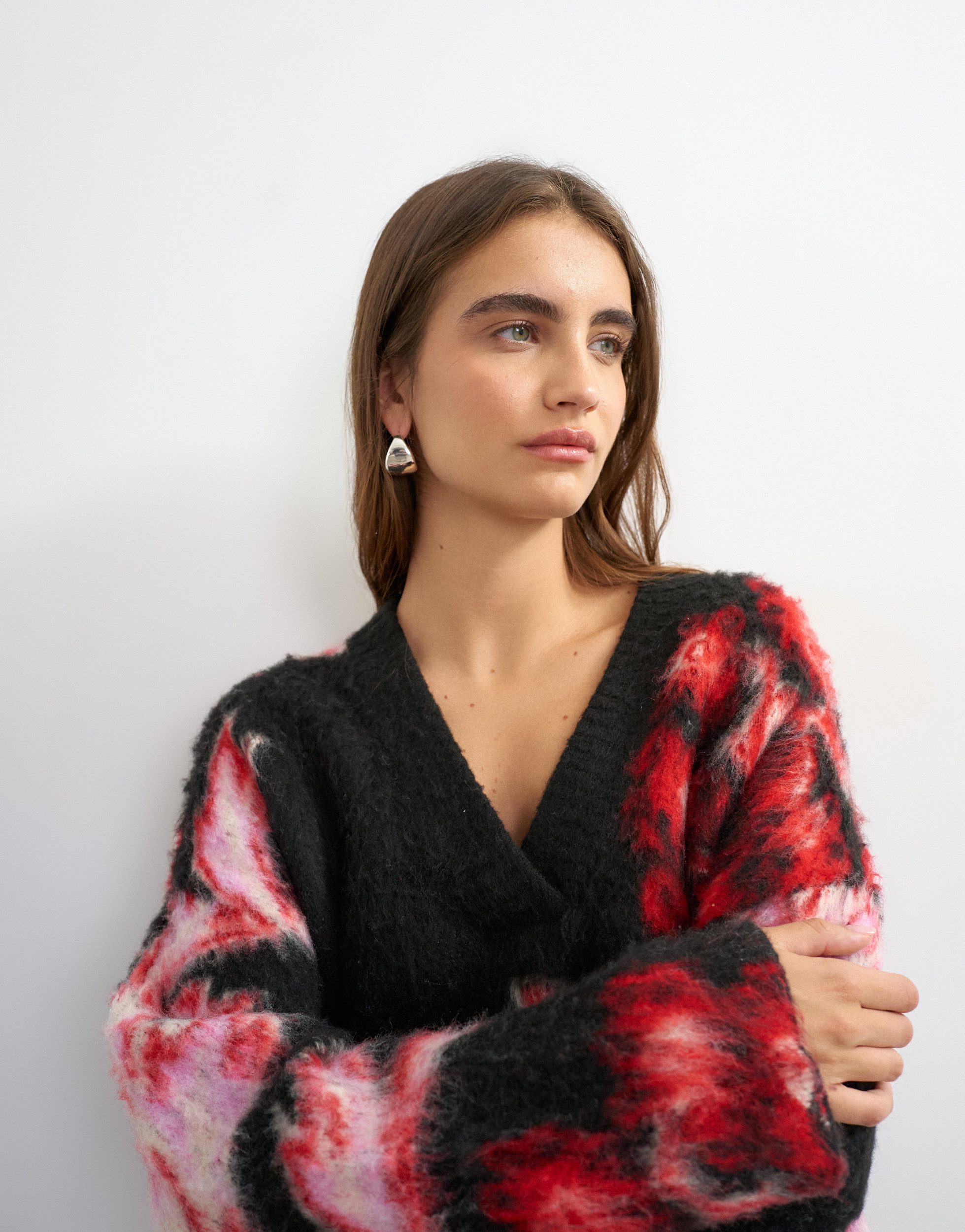 TOPSHOP V-Ausschnitt-Pullover TSDIJA BRUSHED FLOWER JUMPER KNIT Materialmix, bedruckt