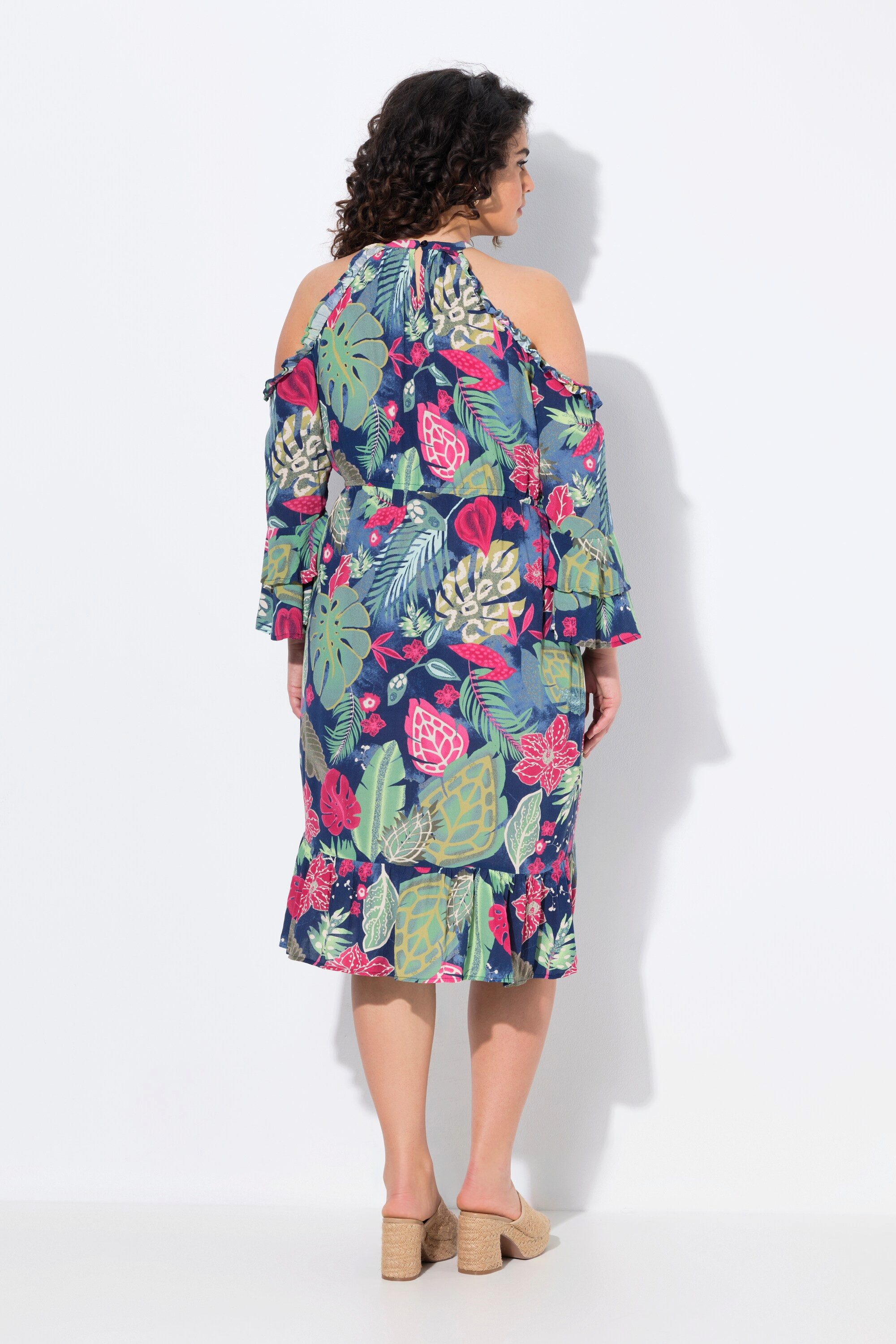 Ulla Popken Jerseykleid Kleid A-Linie Rundhals schulterfrei 3/4-Arm