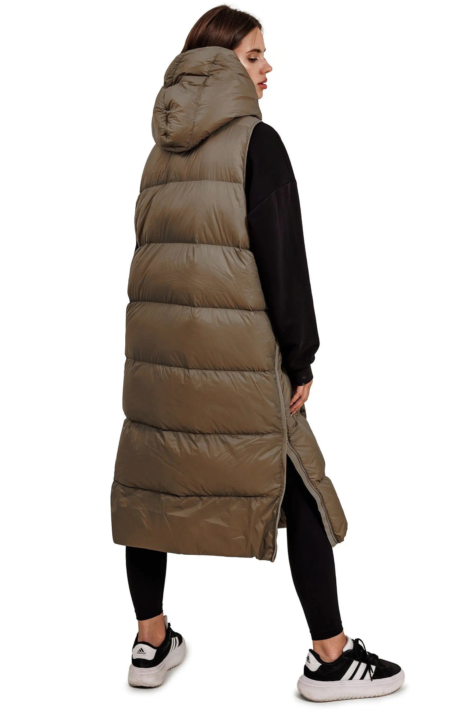 JNBY Daunenweste Damen lange Daunenweste mit Kapuze Frühlingsweste Schilf warm