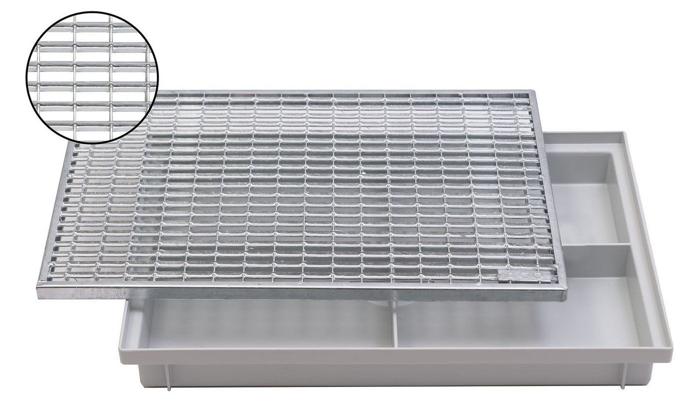 ACO Severin Ahlmann GmbH & Co. KG Fußmatte Schuhabstreifer Maschenrost mit V-Stab + Kunststoff Bodenwanne Vario, rechteckig, Höhe: 75 mm, 600x400mm, einfache Montage für Selbstbau