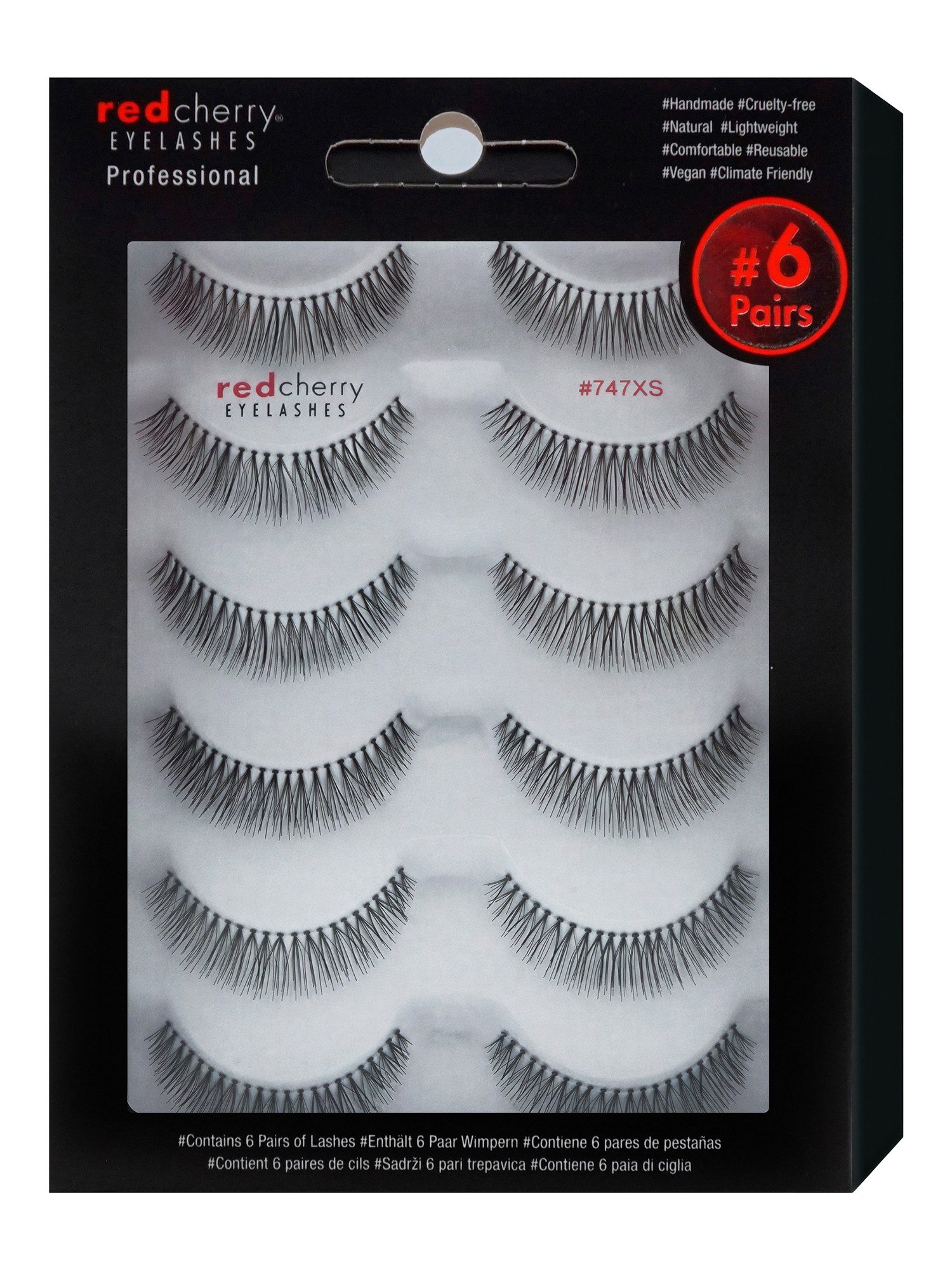Red Cherry Eyelashes Bandwimpern 747 XS - 6 Pairs, Falsche Wimpern Streifen, Strip Lashes, Dramatic Lashes