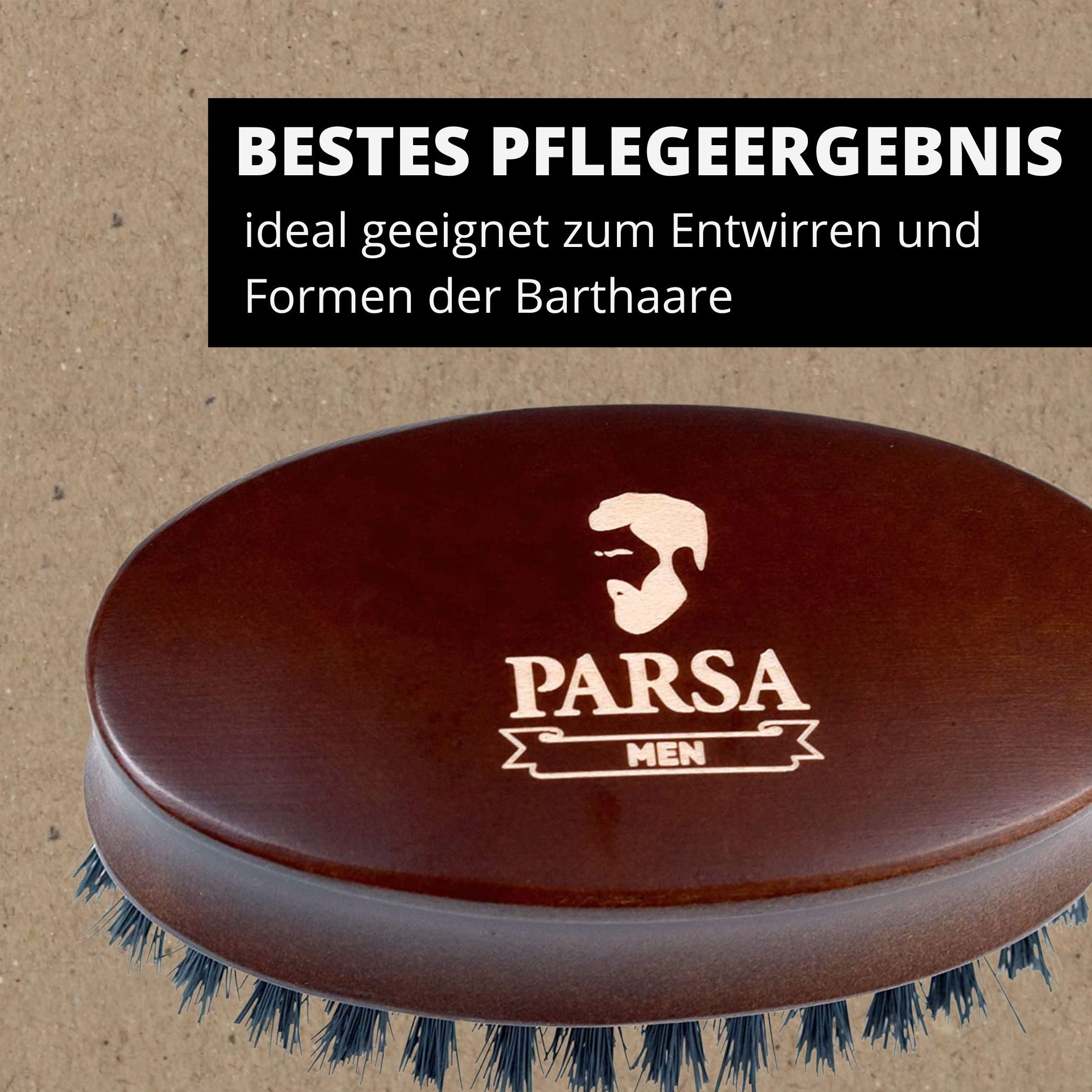 PARSA Beauty Haarbürste Men Bartb?rste aus Schima Holz mit veganem Besatz f?r Bartpflege