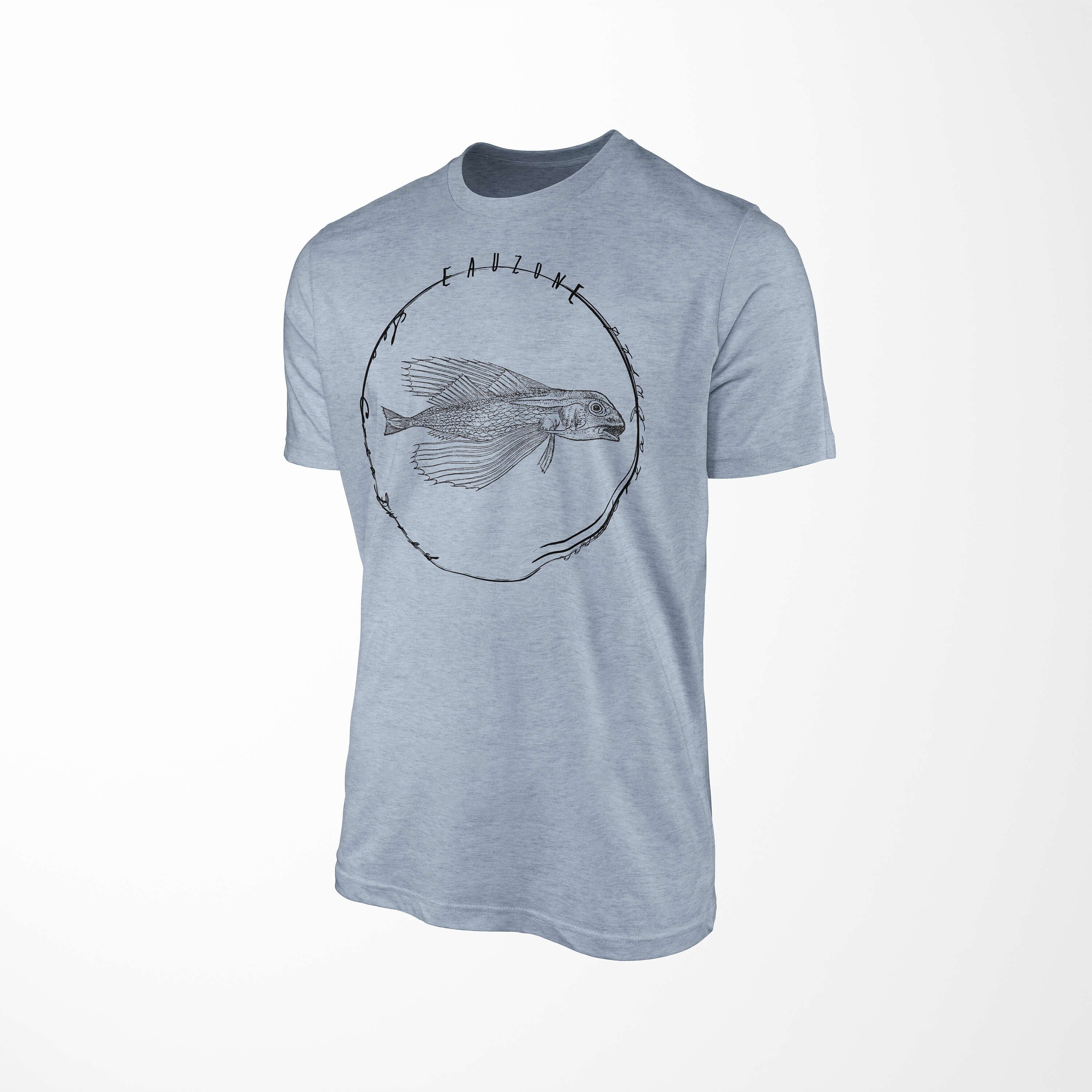 061 Schnitt T-Shirt Sinus / - Struktur Fische und Art Creatures, feine sportlicher Sea Denim Tiefsee Sea T-Shirt Serie: Stonewash
