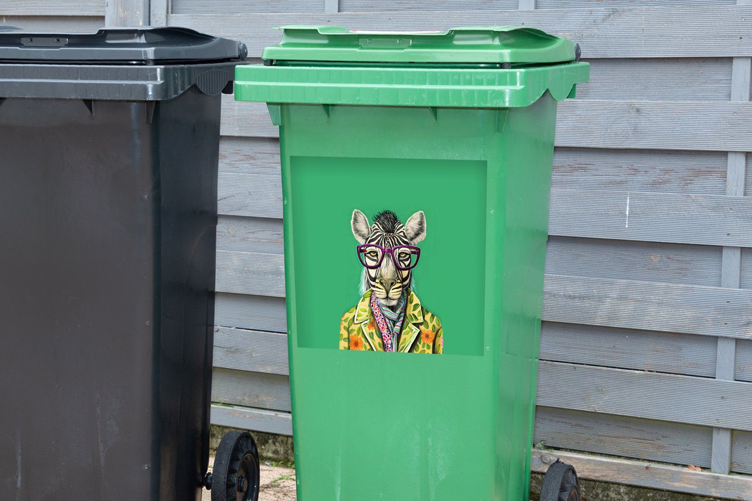 MuchoWow Wandsticker Zebra Container, (1 Brille Sticker, - Abfalbehälter - Mülleimer-aufkleber, - St), Tiere Mülltonne, Hippie