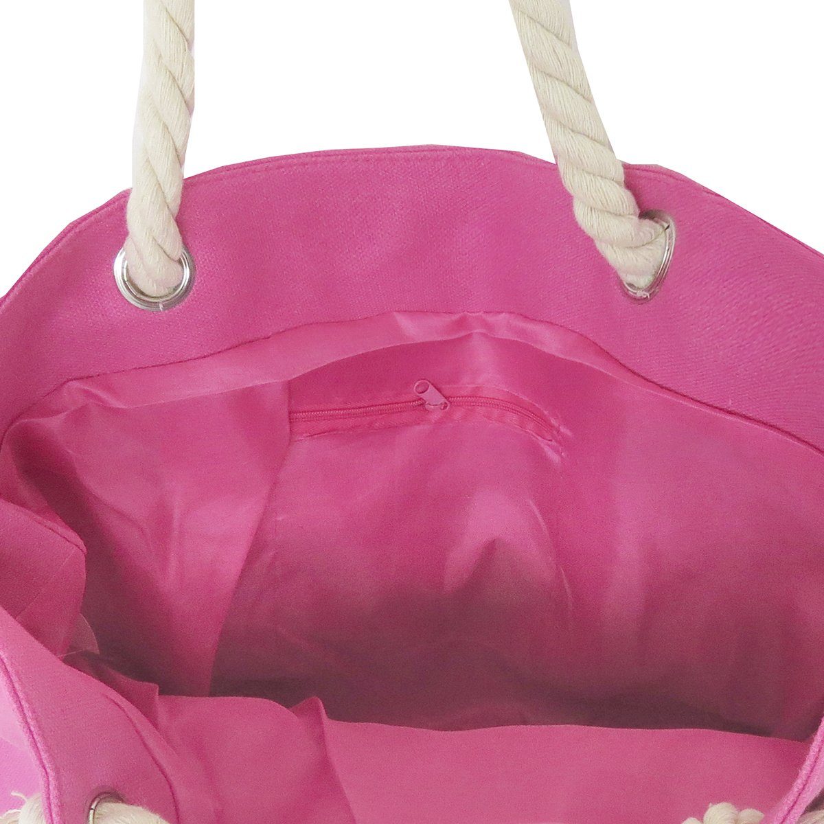 Sonia Originelli Umhängetasche Strandtasche uni Seilkordeln Shopper, Innentasche mit kleine Sternaufdruck Reißverschluss mit pink