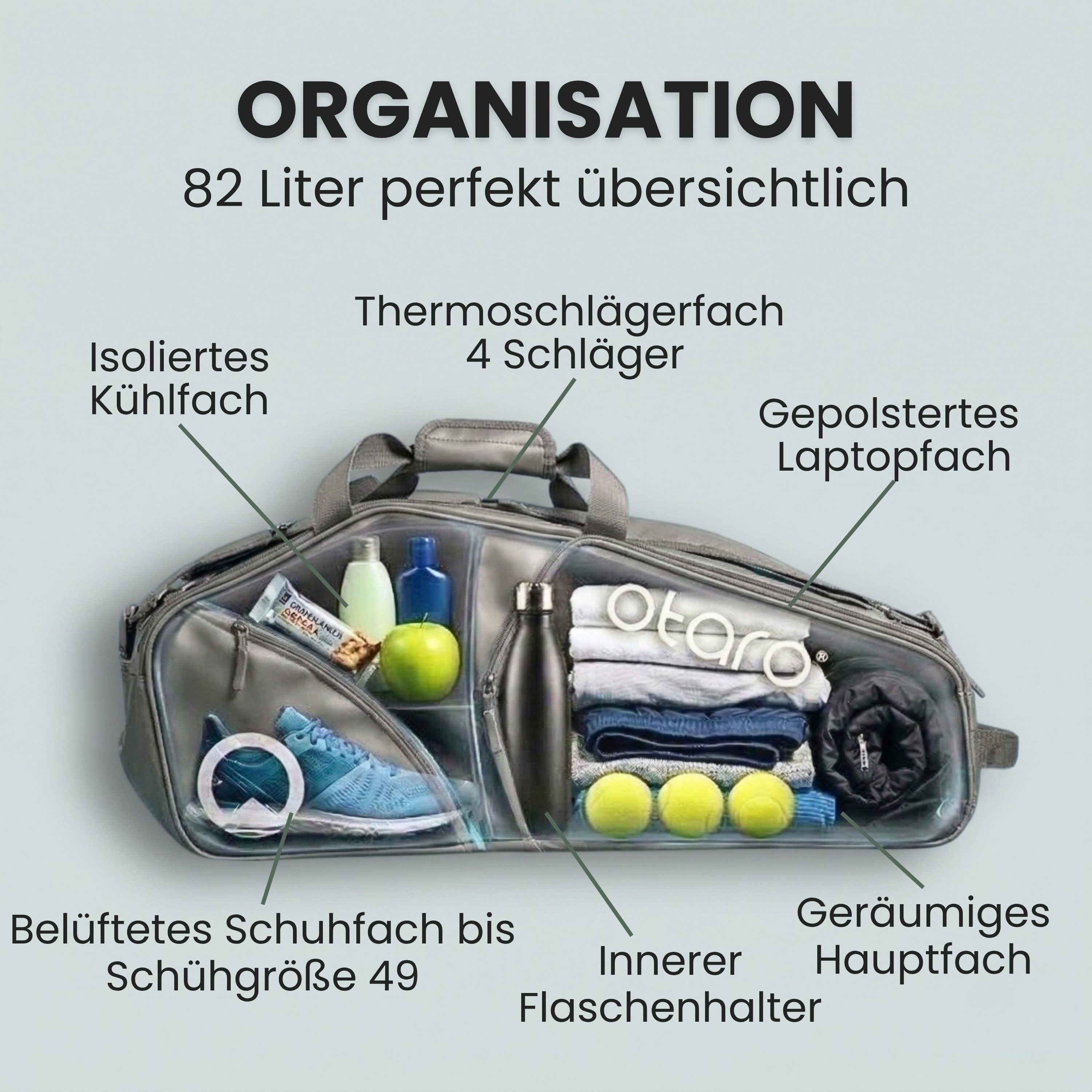 Otaro Tennistasche Tennistasche Racquet Bag, 82 Liter
