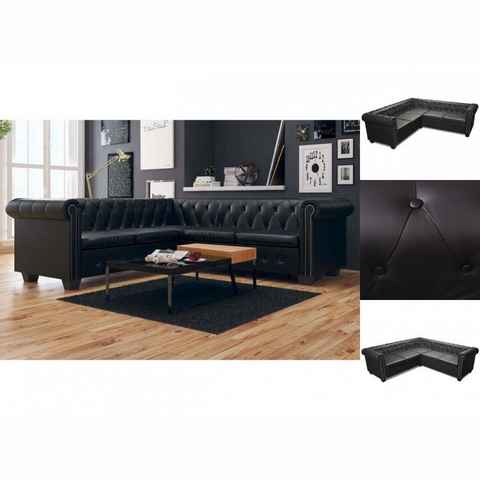 vidaXL Sofa Chesterfield Ecksofa 5-Sitzer Kunstleder Schwarz